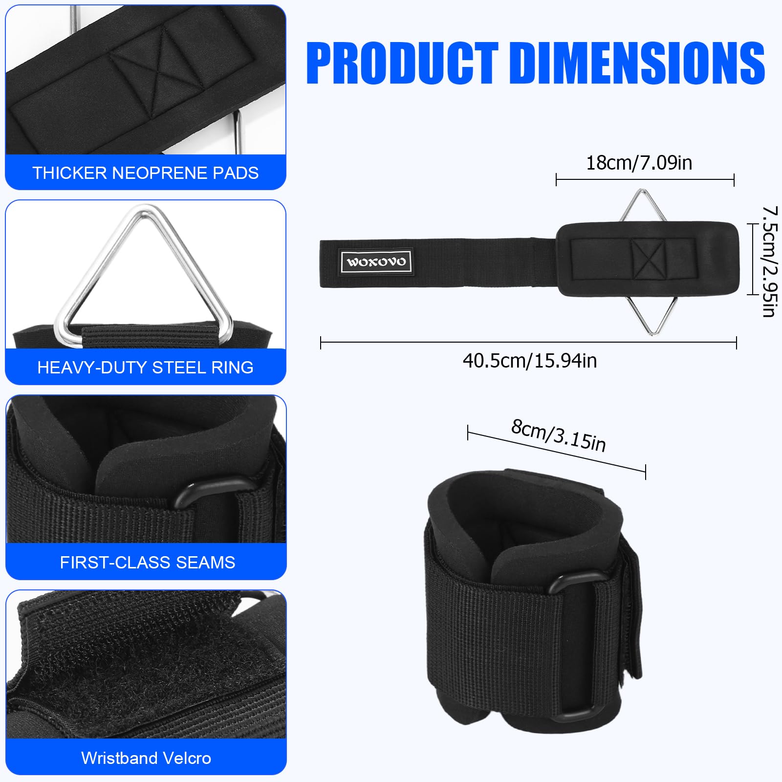 Muñequeras para gimnasio, correas de muñeca para máquinas de cable, correas de mano de neopreno de 7 mm, con cierre de triangular ajustable para cables y estaciones de tracción, 2 unidades