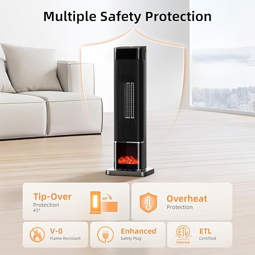 Miniatura 7 de Calentador de espacio para habitación grande, calentadores eléctricos para uso en interiores con control remoto, termostato ajustable, oscilación de