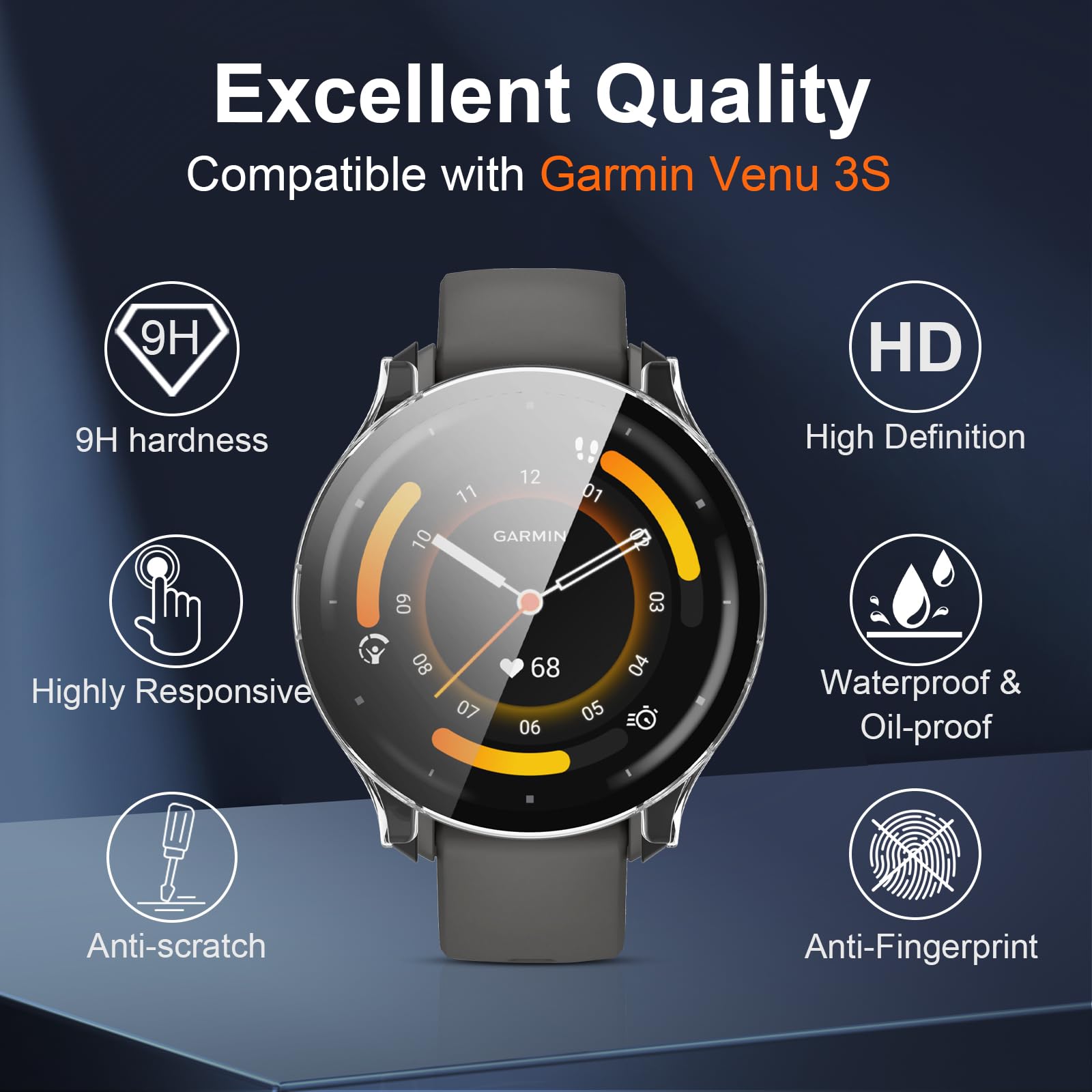 Coque De Protection Totale Pour Garmin Venu X1 - PC + Verre Trempé 9H, Anti-rayures, Facile à Installer