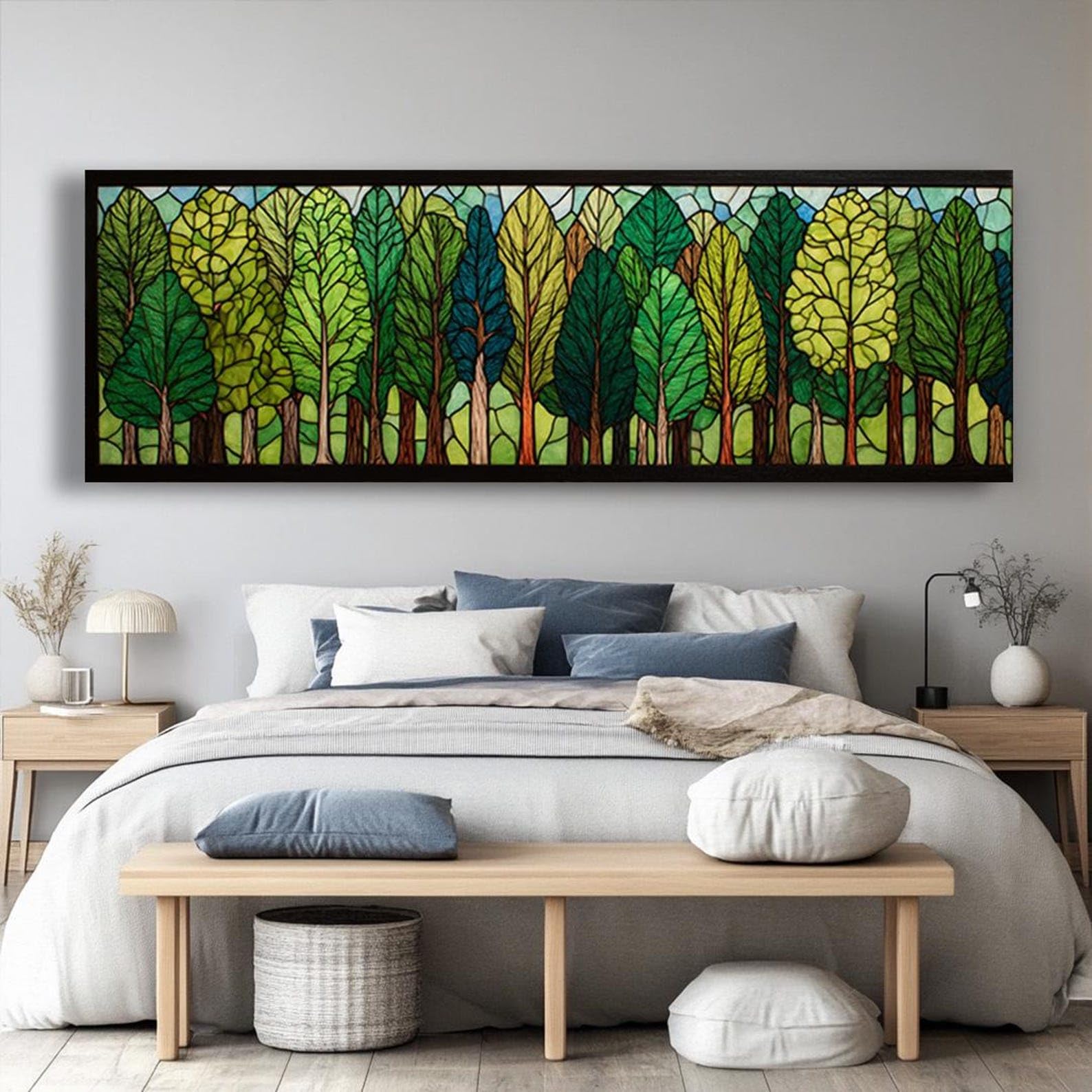 XBTYKPB Long Horizontal Tree Painting, Narrow Horizontal Wall Art, Long Narrow Posters, Tall Thin Canvas wall Art, Modern Art(55x110cm/Frameless)