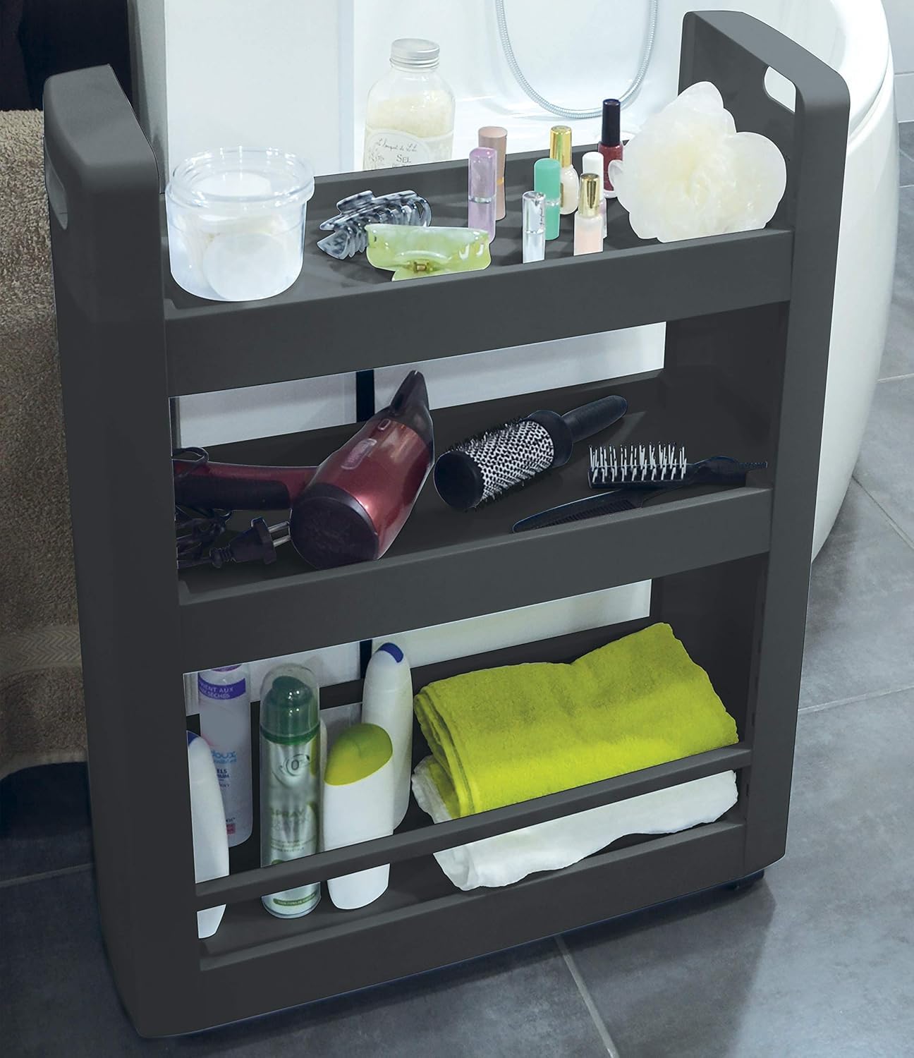 EDA 10495 G.ANT PX25 DESSERTE MOBILO 3 étagères modulables, polypropylène, Gris Anthracite, Dim. : 60 x 22 x 79 cm