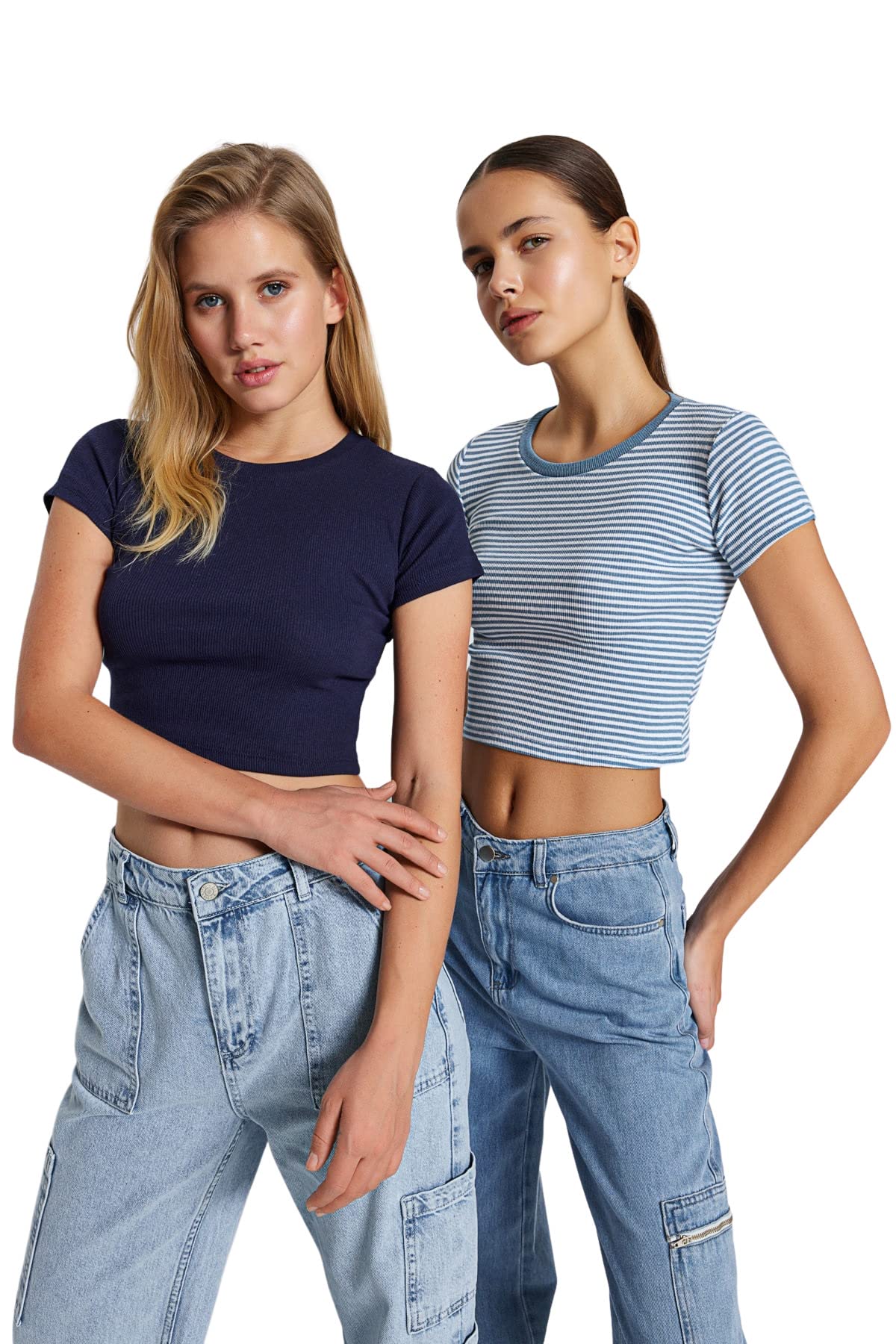 Trendyol Woman Slim fit Basic Crew Neck Knit Blouse,Navy-Blue,XL