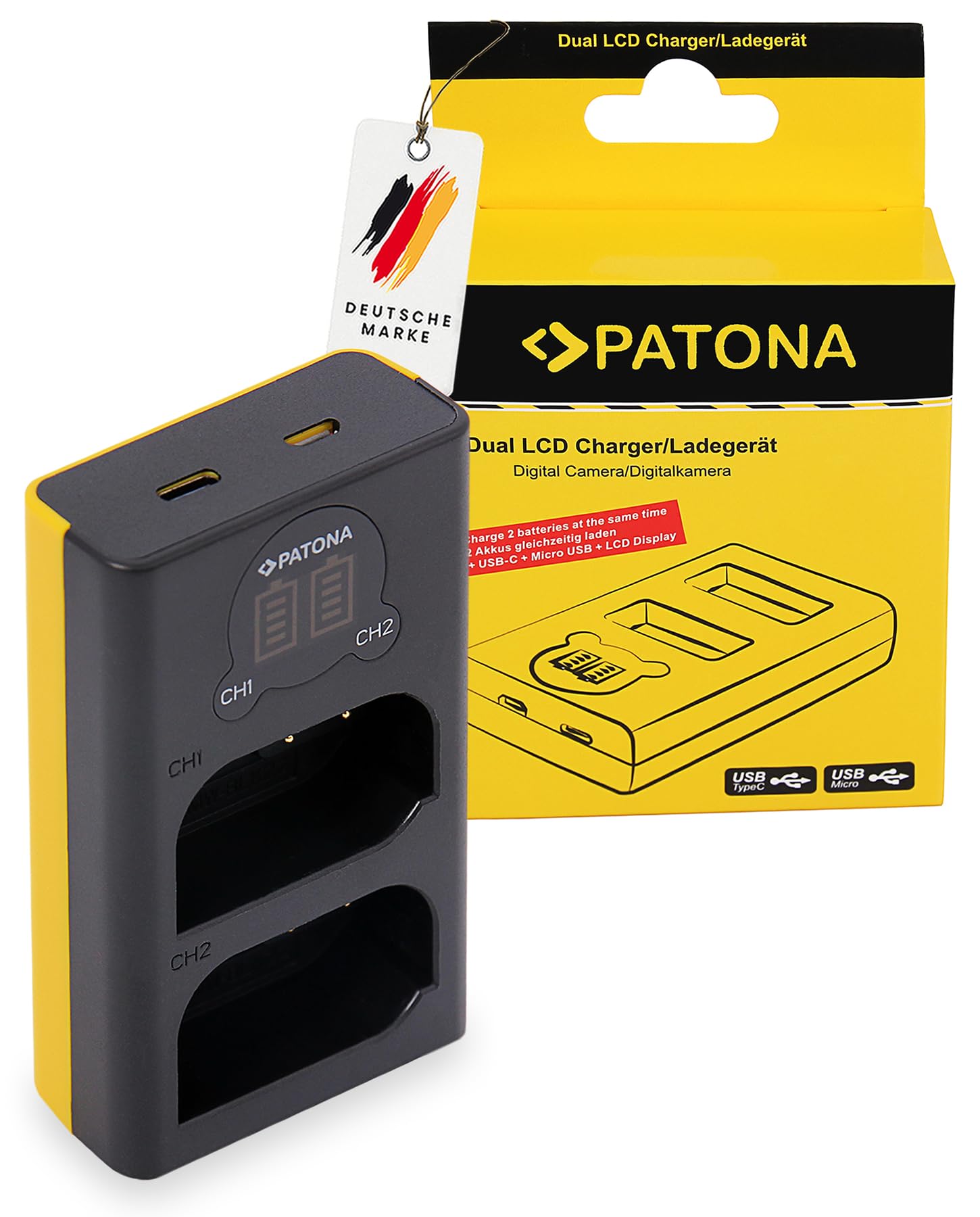 PATONA Chargeur LCD USB-C + 2X Protect Batterie DMW-BLK22 2600mAh – pour Panasonic Lumix S5 II/IIX S5 S9 G9 II GH7 GH6 GH5 – Set Complet avec capteur NTC