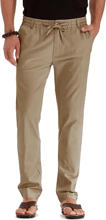 Sailwind Mens Drawstring Linen Pants Casual Summer Beach Loose Trousers
