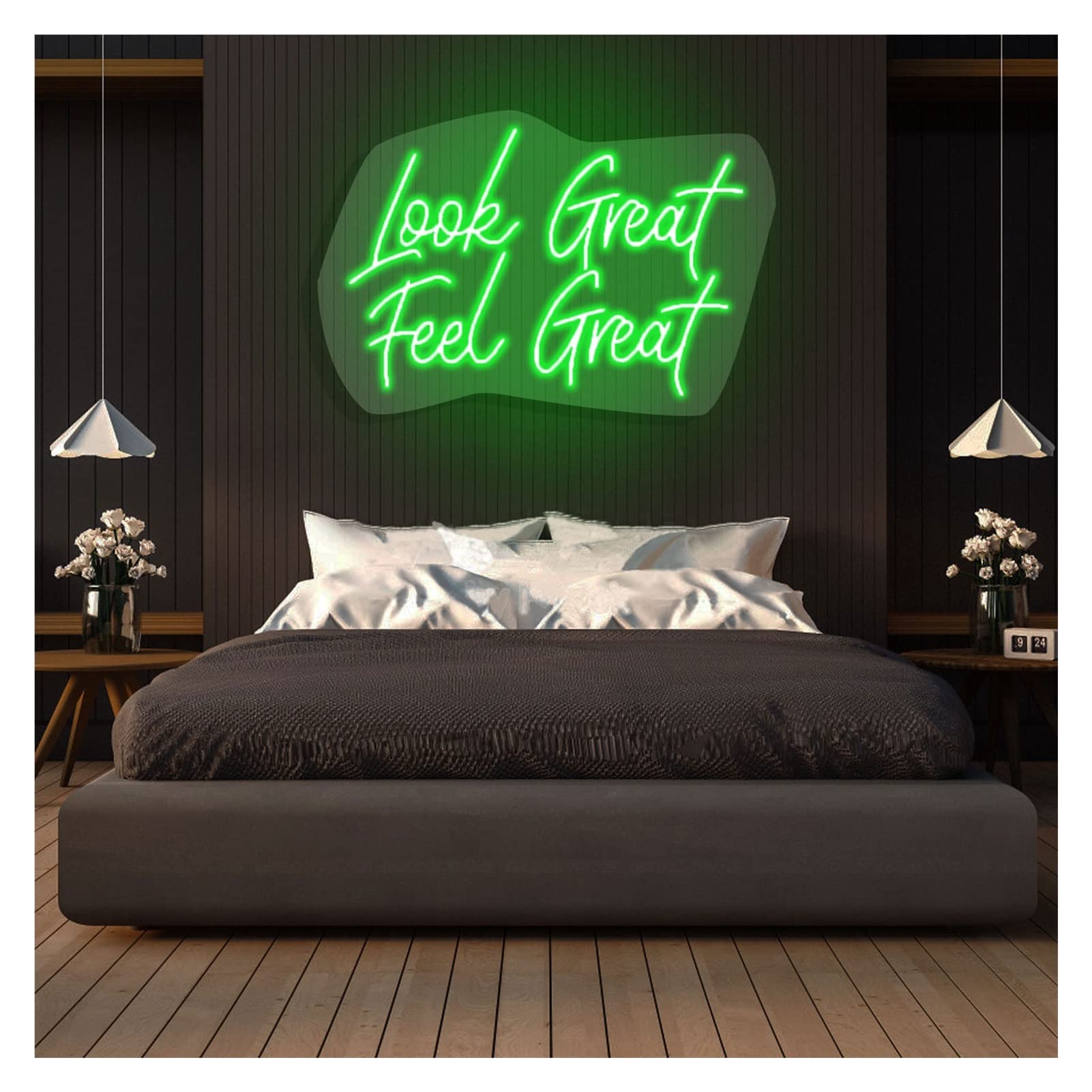 Look Great Feel Great Neon Lights Signs Personalized Custom Large LED Acrylic Light Up Neon Sign For Bedroom For Wall Decor Wedding Bar Party Outdoor Happy Birthday(Green,Width 50cm)
