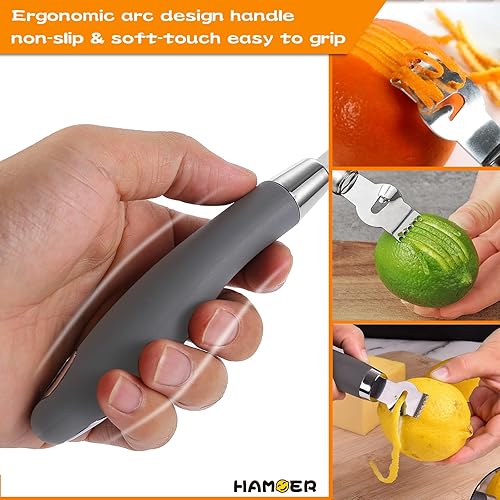 Miniatura 5 de Hamoer Rallador Cítrico Naranja Lima Limón Cortador con Cuchillo de Canal Acero inoxidable con mango de goma antideslizante Juego de 2 herramientas