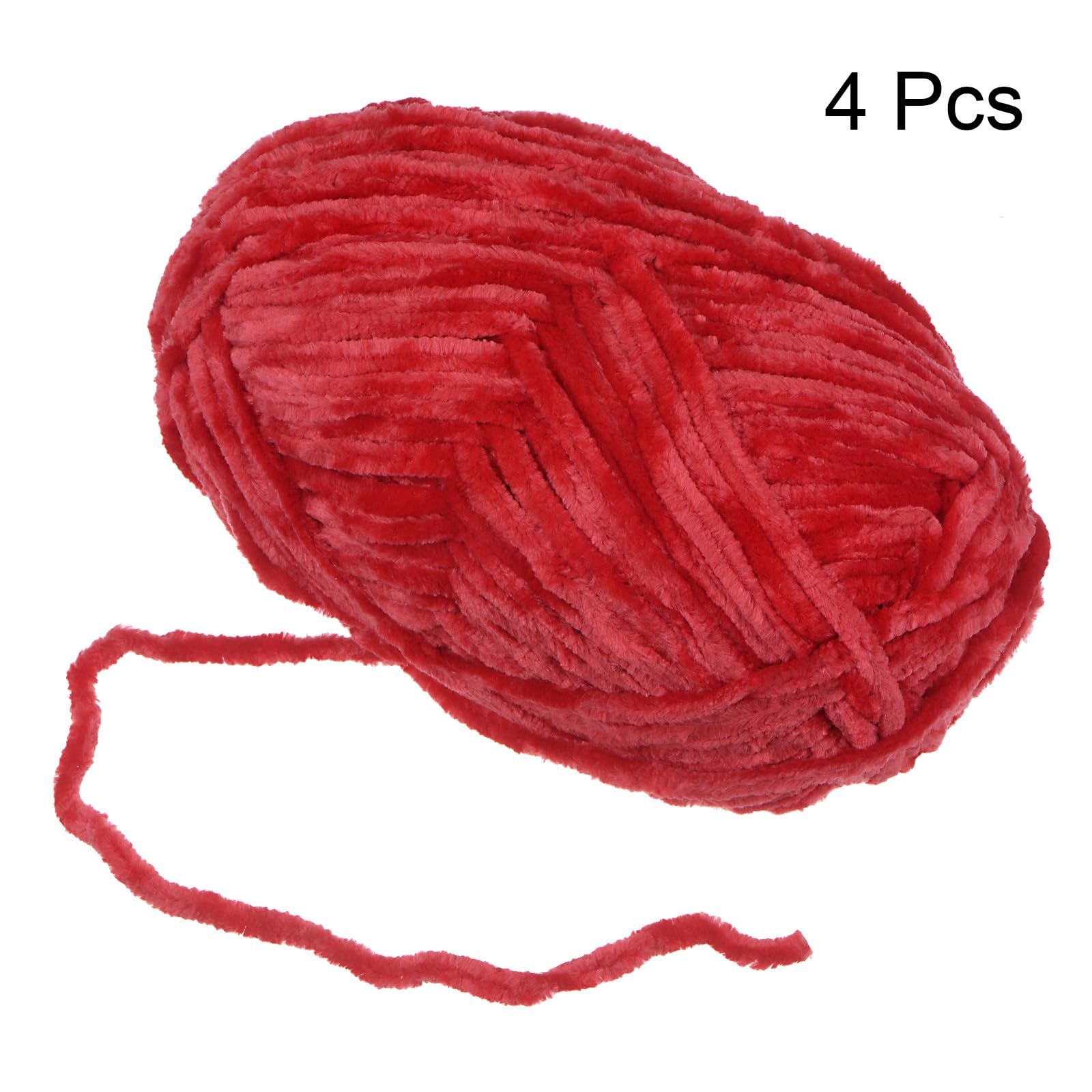 QUARKZMAN 4pcs de Hilo de Terciopelo Suave de Chenilla 4x100g/14.1oz (347yds) Hilo Esponjoso y Cálido para Tejer Crochet Tejido de Mantas Bolsos Bufandas Guantes Rojo