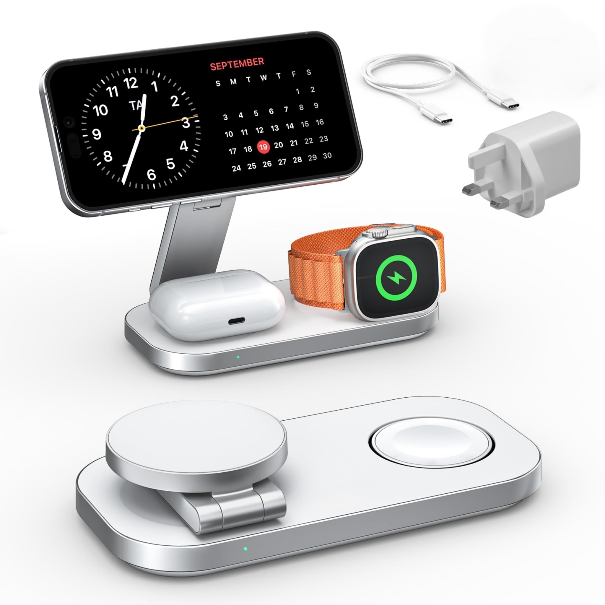 3 in 1 Wireless Charging Station - Foldable Wireless For iPhone, Apple Watch And AirPods | Travel-Ready iPhone Magsafe Charger Stand | Compact Fast Charge Stand | Adapter Included (Black) — view 10
