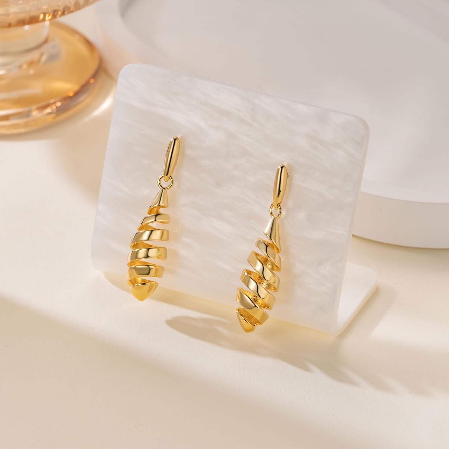 Gold Drop Earrings 14K Gold Earrings for Women Dangling Drop Earring Spiraled Pinecone-Inspired Design Studs Earring for Women Dangle - Image 5