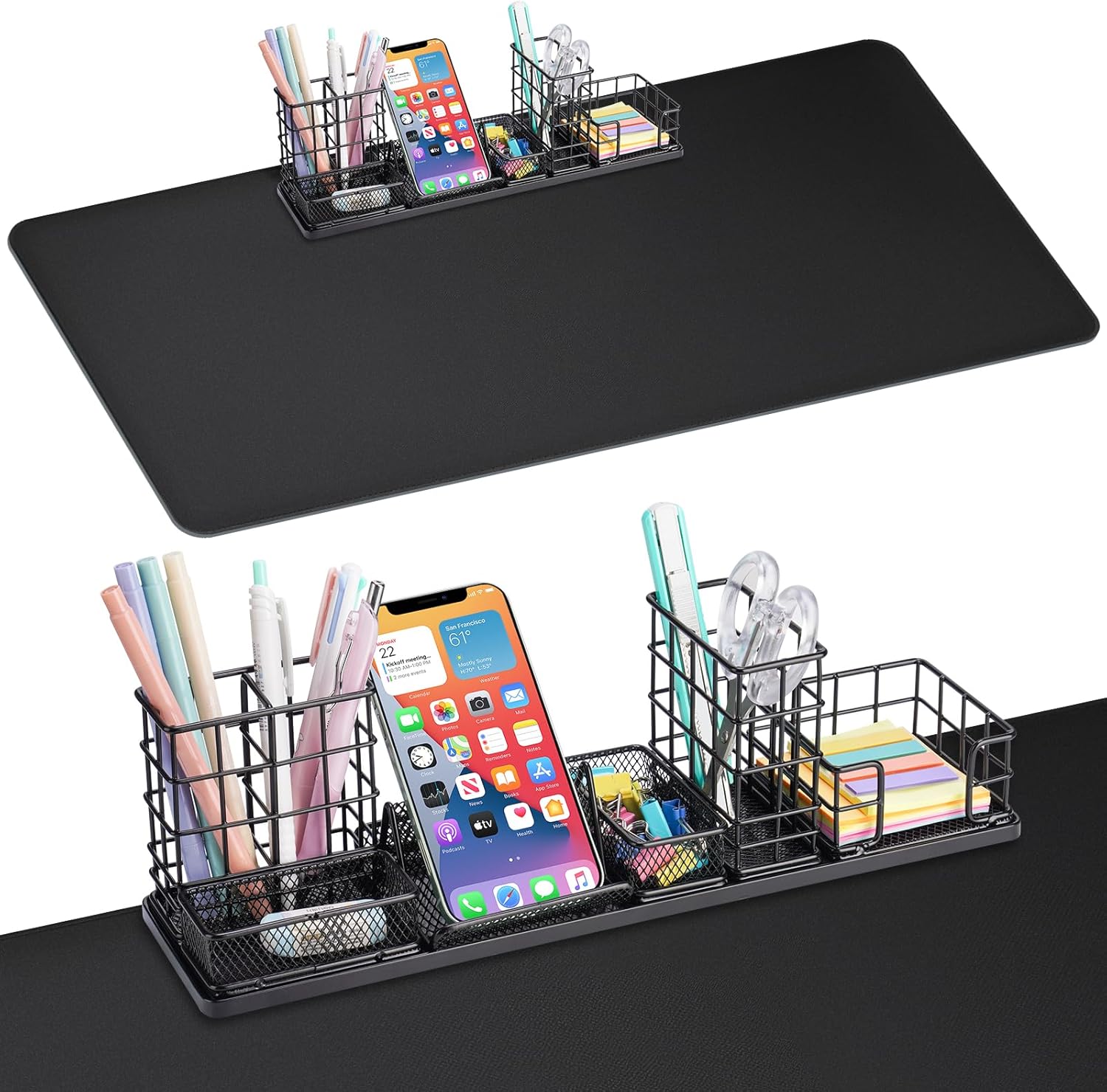 Modular Large Desk Pad and Organizer Set — 6-in-1 Magnetic Desktop Storage Organizer Set with Large Mouse Pad, Pen Holder, Phone Stand, Note Holder — Customizable Workspace Layout for Office/Home