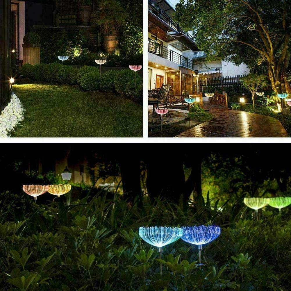 2 Fabulosas Luces Solares De Jardín De Fibra Óptica Con Cambio De Color Y Vástago De Iluminación – A Prueba De Lluvia