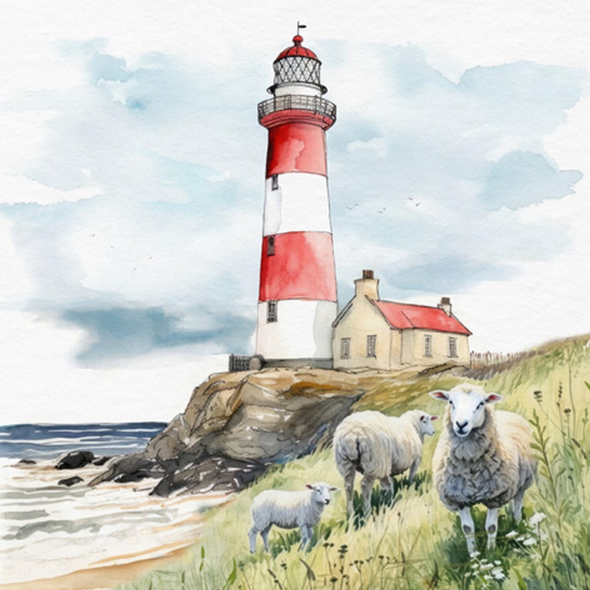 20 Napkins Maritime Sheep at the Lighthouse as Table Decoration Paper Napkins with Motif Also for Decoupage and Decoupage 33 x 33 cm