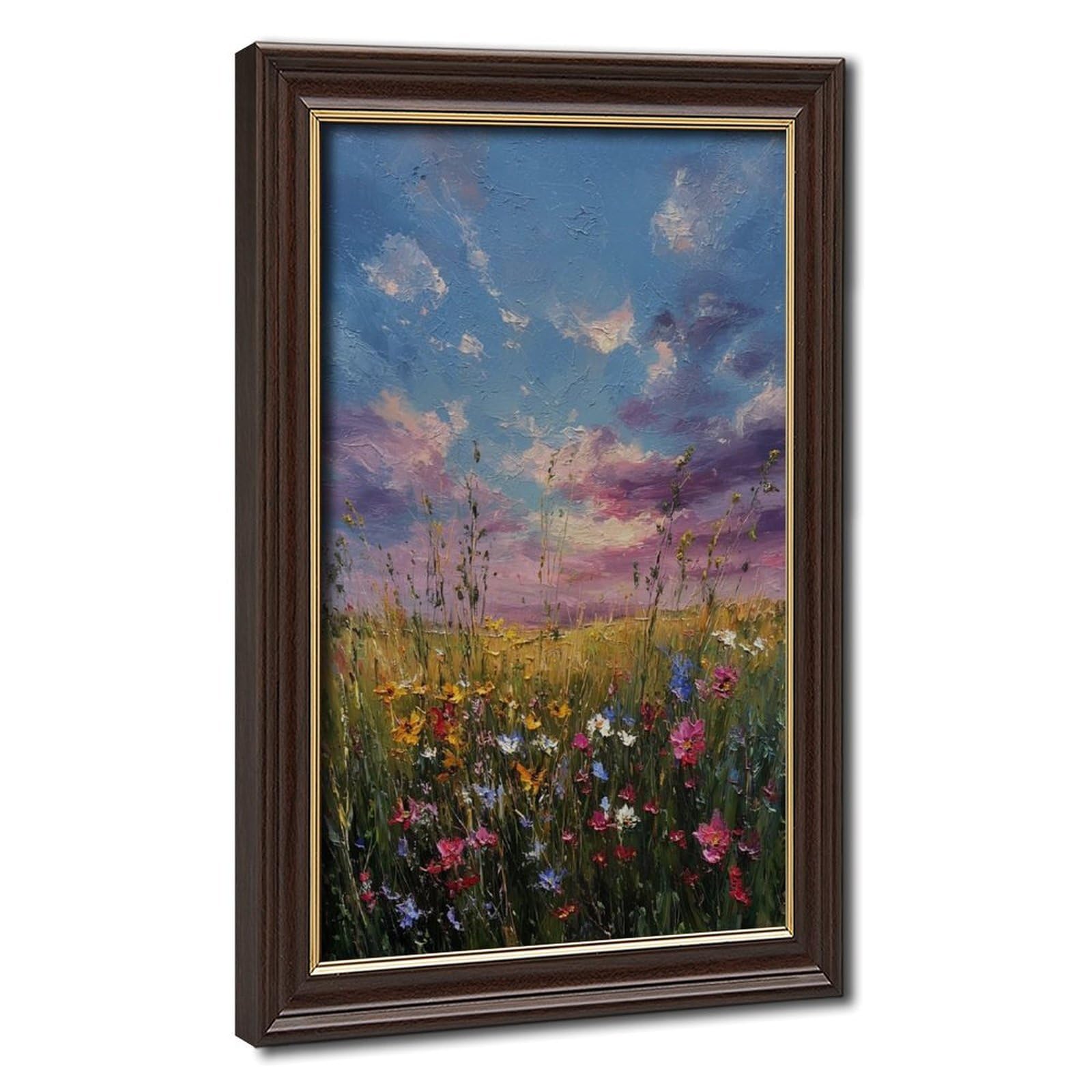 Bareronor Red Sunset Wildflower Field Canvas Poster Bedroom Decor Landscape Office Room Decor Gift 20" L X 30" W