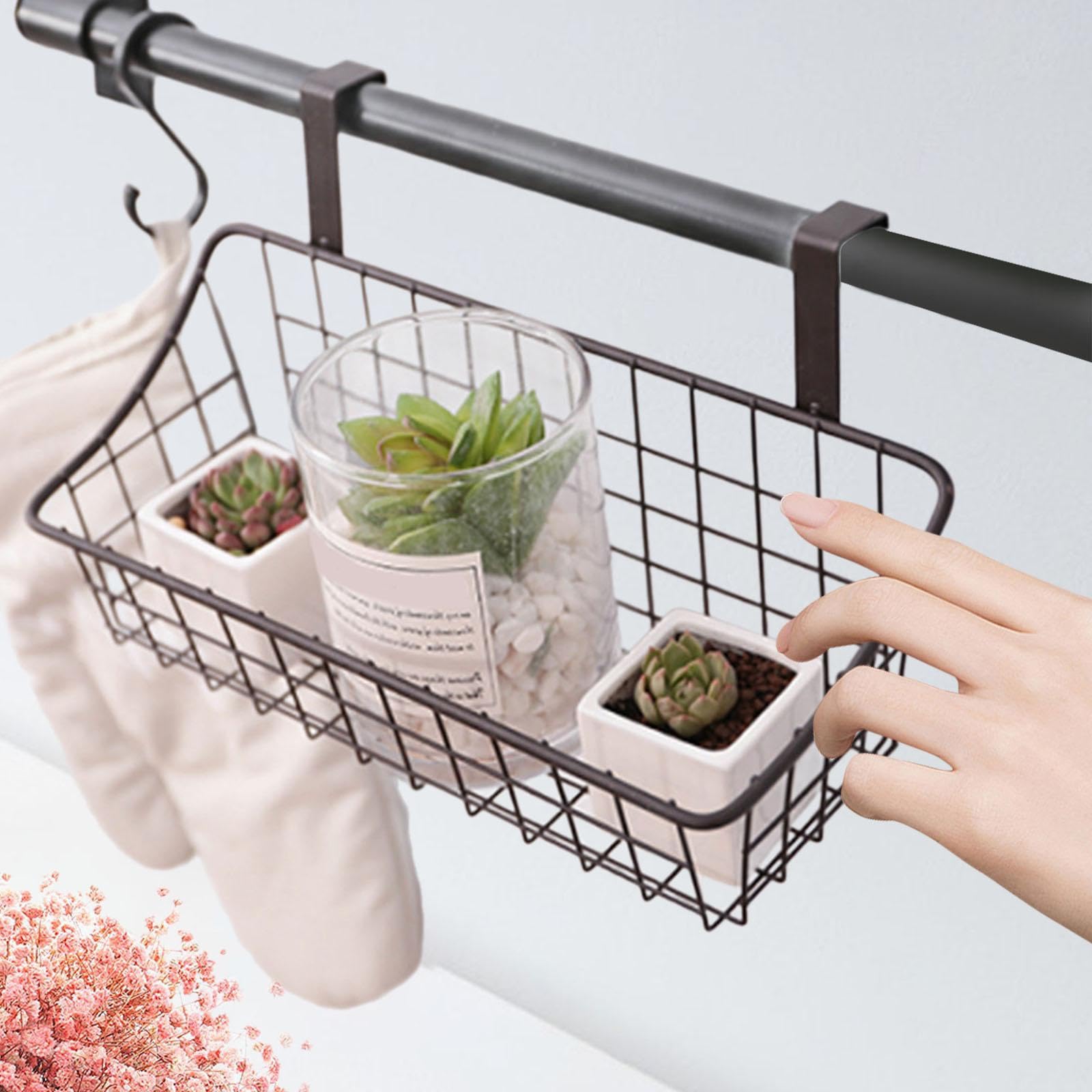 Cesta de pared colgante de alambre de metal – Recipiente multiusos para dormitorio y hogar y funcional, 10 x 10 x 25 cm, ahorro de espacio