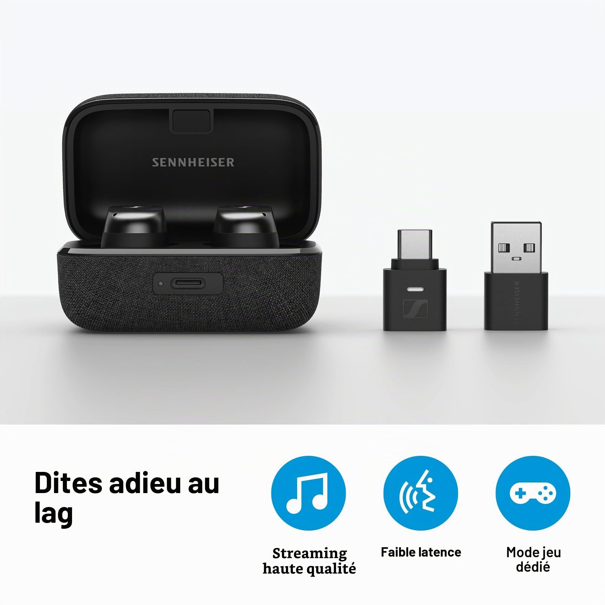 Sennheiser BTD 700 Dongle USB Bluetooth – aptX Lossless, Auracast, émetteur Audio Plug & Play pour Casque et Haut-parleurs – Latence Ultra-Faible, Compatible Bluetooth 5.4, USB-C et USB-A