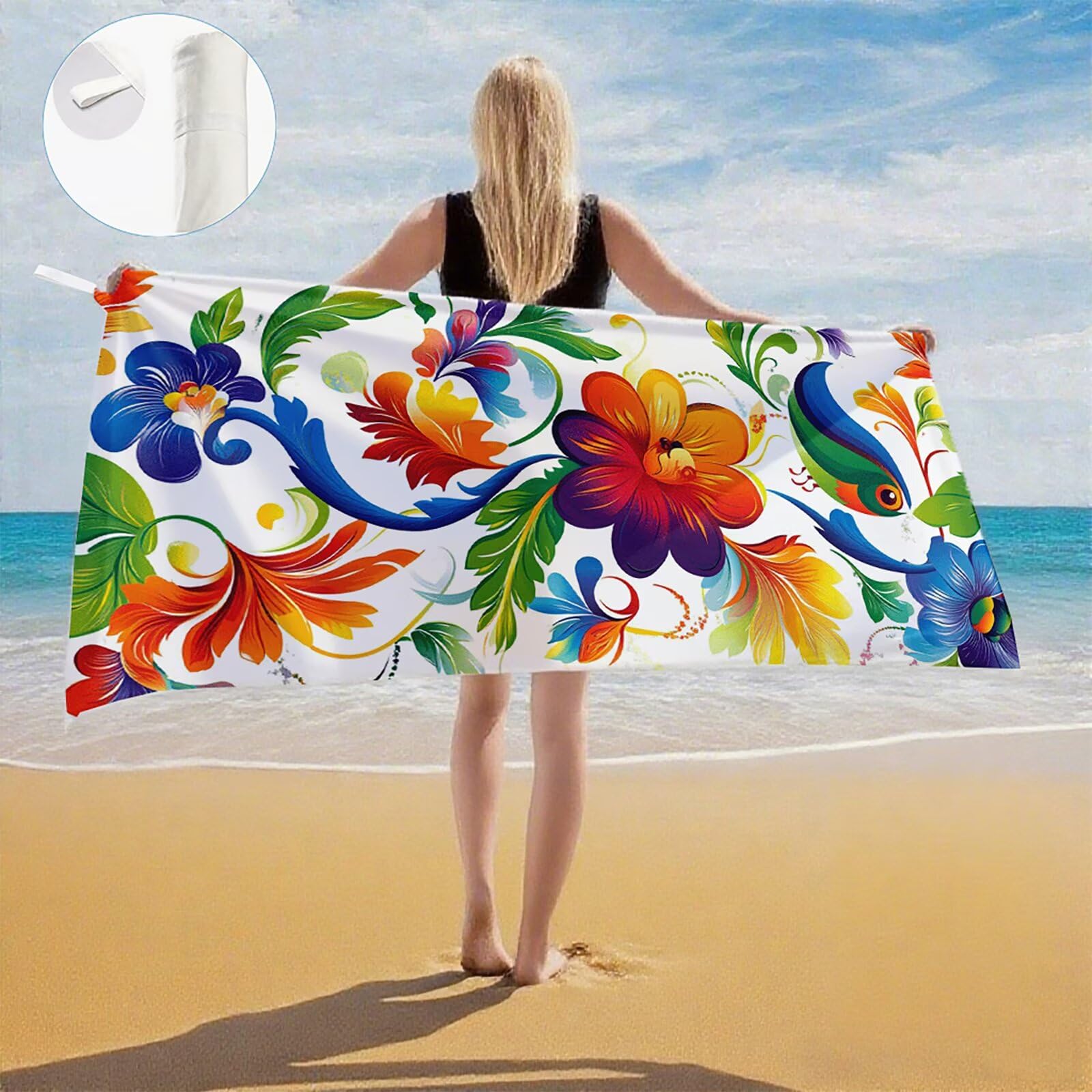 Serviette de Plage XXL 100x200 cm,Couleur Serviette Plage Microfibre avec Séchage Rapide, Anti-Sable, Absorbante Fonction Design pour Vacances Piscine Pique-Nique Voyages Yoga, Cadeau Femme Q-353