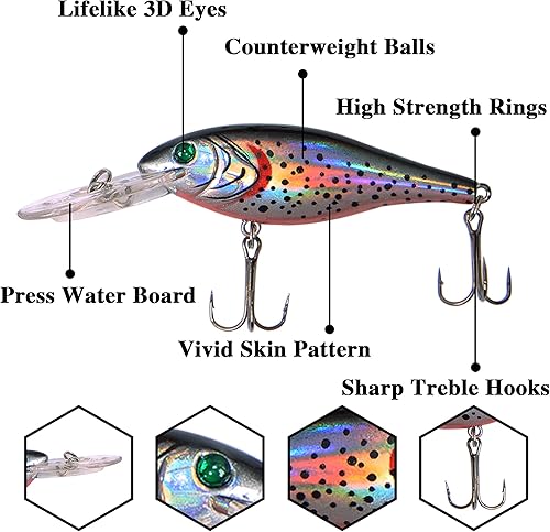 Miniatura 10 de Kit de señuelos de pesca, juego de cebos duros, pececillos, cebos de baño, lápiz de pesca artificial, kit de cebo de pesca para lubina, trucha,