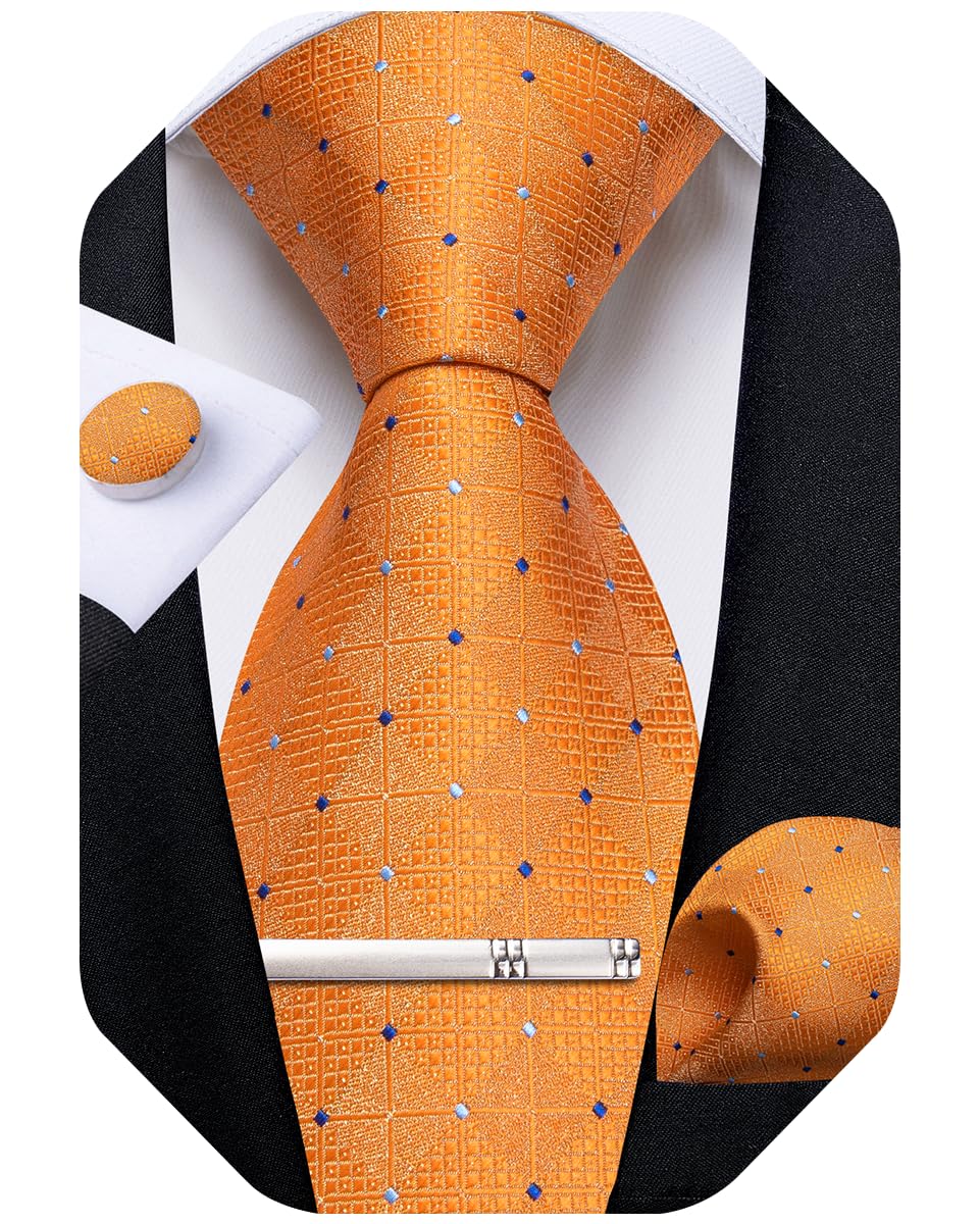 DiBanGu Mens Silk Plaid Tie and Pocket Square Set