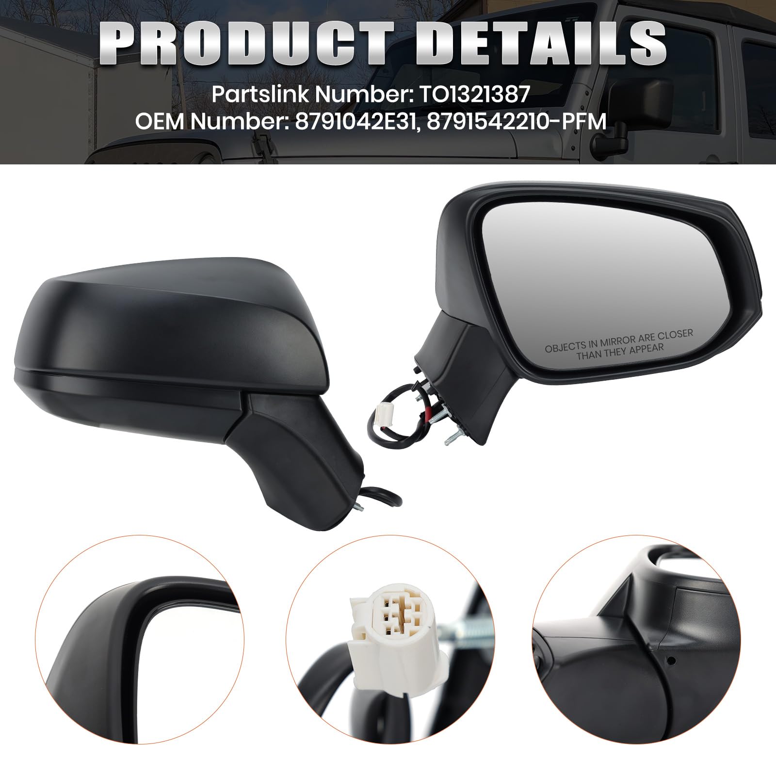 Right Passenger Side Mirror Compatible with Toyota RAV4 2019 2020 2021 2022 2023 2024 Door Mirrors Power Manual Folding Non-Heated 3 Pins product thumbnail 7