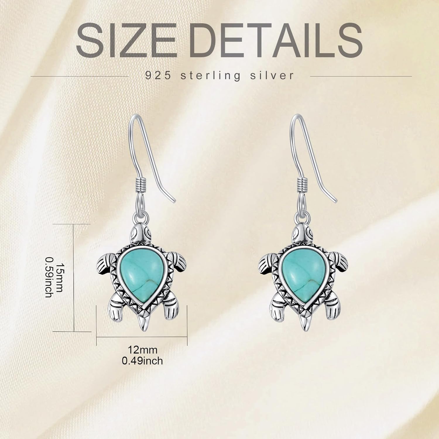 Turquoise Turtle Earrings for Women, 925 Sterling Silver Genuine Turquoise Statement Fashion Dangle Earring for Birthday Mothers Day Christmas - Image 4