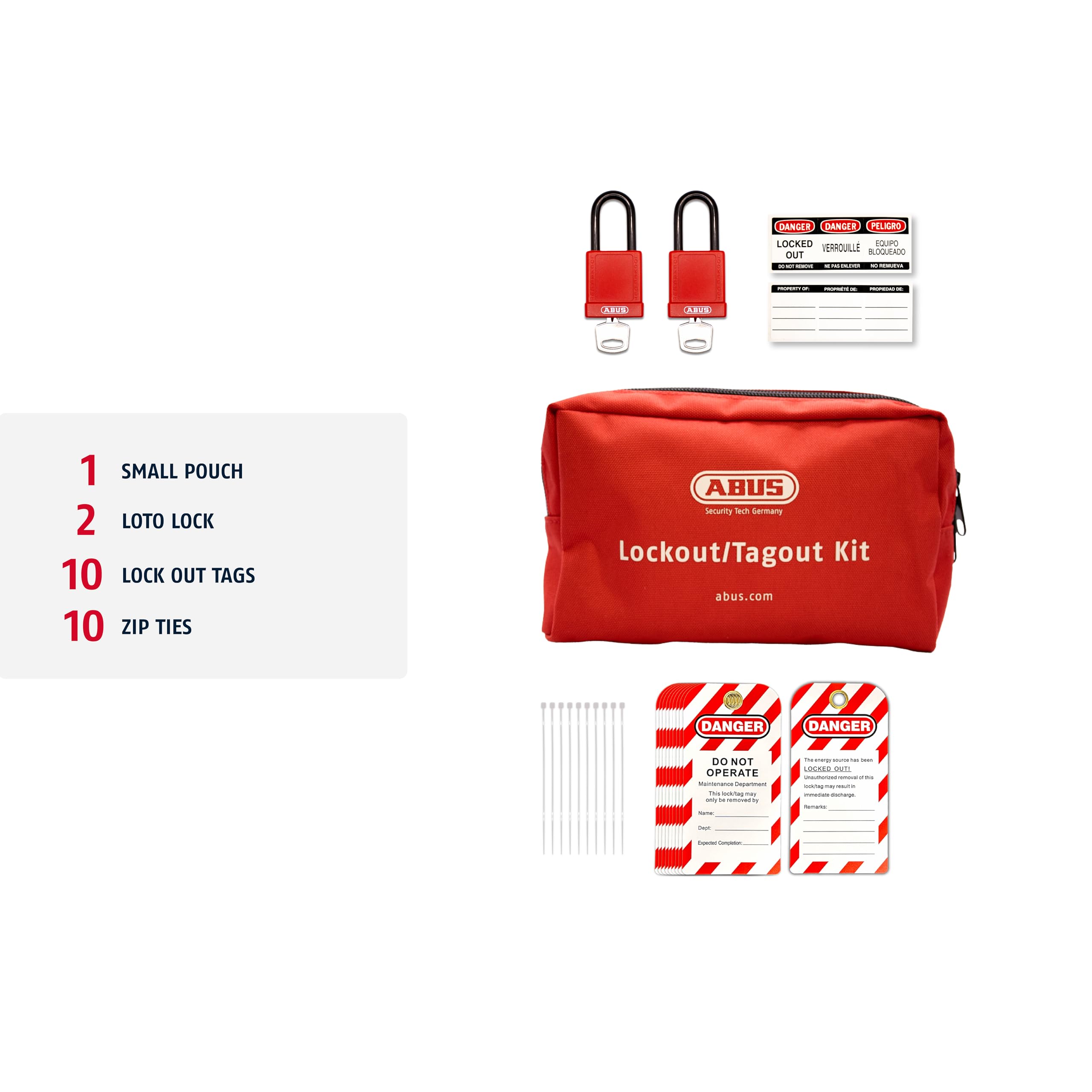 OSHA Compliant ABUS Electrical Lockout Tagout Kit - Loto Kit with Loto Locks, Lockout Tags, Lockout Hasps (Personal)