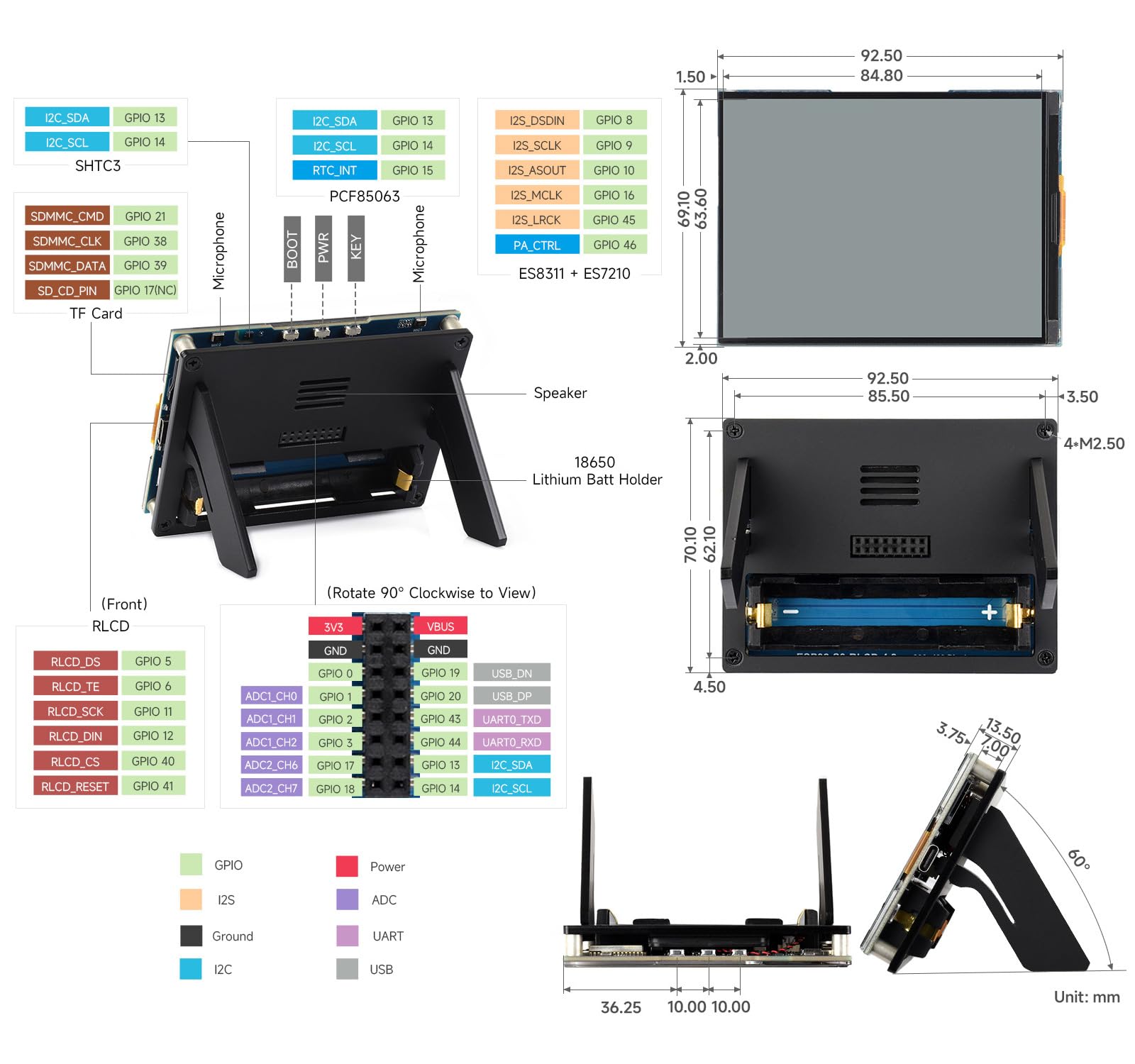 Waveshare ESP32-S3 4.2inch RLCD Development Board, 300 x 400 Resolution, Supports Wi-Fi & BLE Dual-Mode Communication And AI Voice Interaction, without Batt