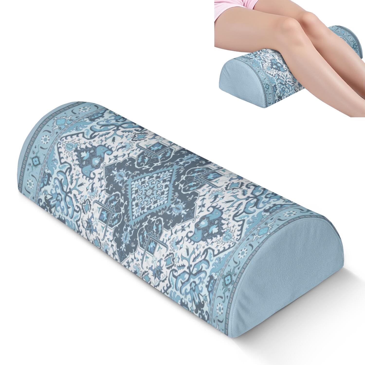 wxmbdzq Knee Pillow for Back Sleeping – Half Moon Bolster Pillow for Legs,Under Knee While Sleeping Support, Leg & Back Pain Relief (21.5x9x5 Inches),Machine Washable Cover