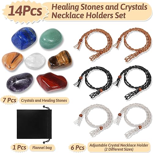 Miniatura 2 de Evatage Juego de 6 soportes para collares y piedras curativas, 6 piezas de jaula de cristal ajustable con 7 cristales de chakra y piedras curativas