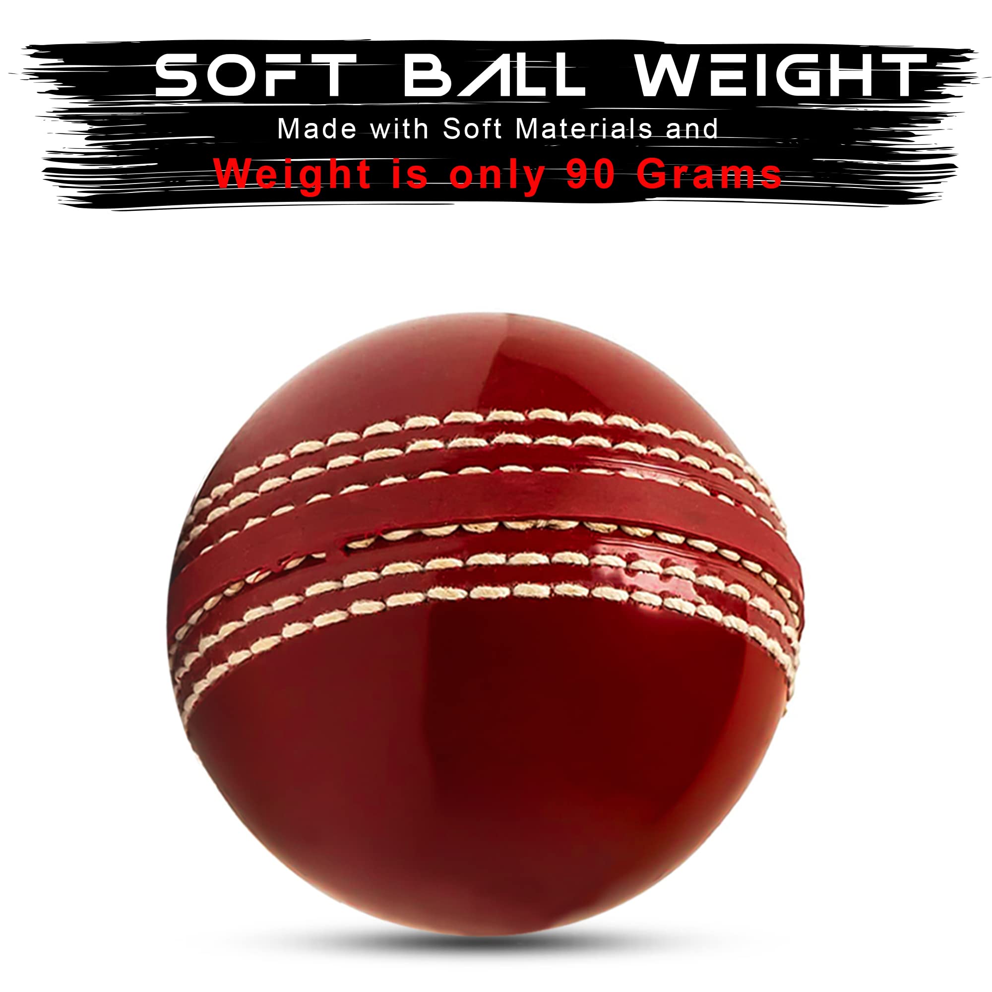Balle de cricket en caoutchouc souple et sûre pour l'entraînement, le coaching, la pratique, excellent rebond avec coutures traditionnelles durables cousues pour les compétences intérieures et extérieures, les enfants et les jeunes