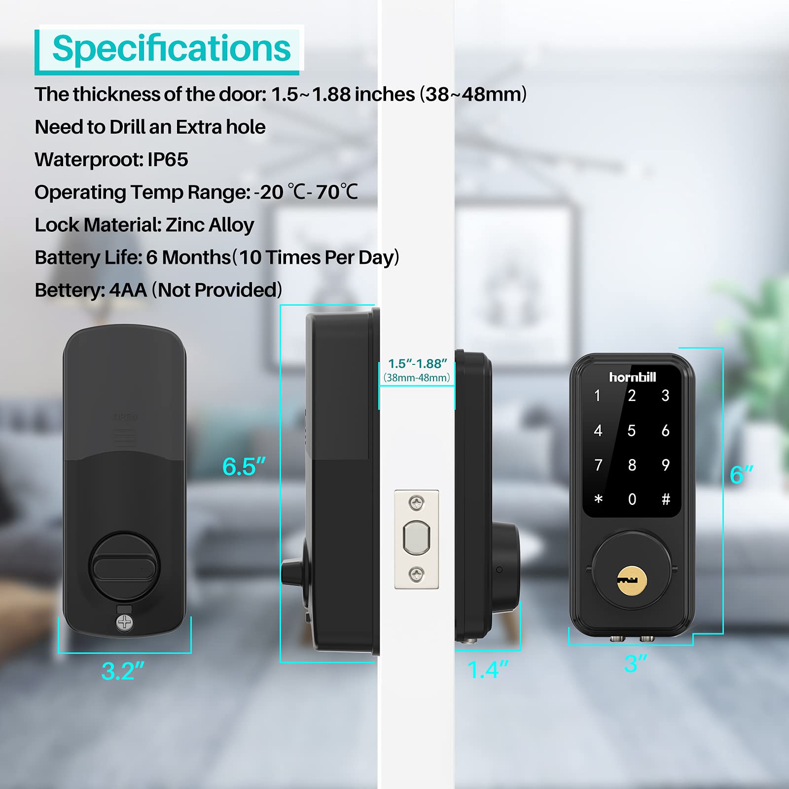 Smart Door Lock with Keypad, hornbill Smart Lock Front Door, Smart