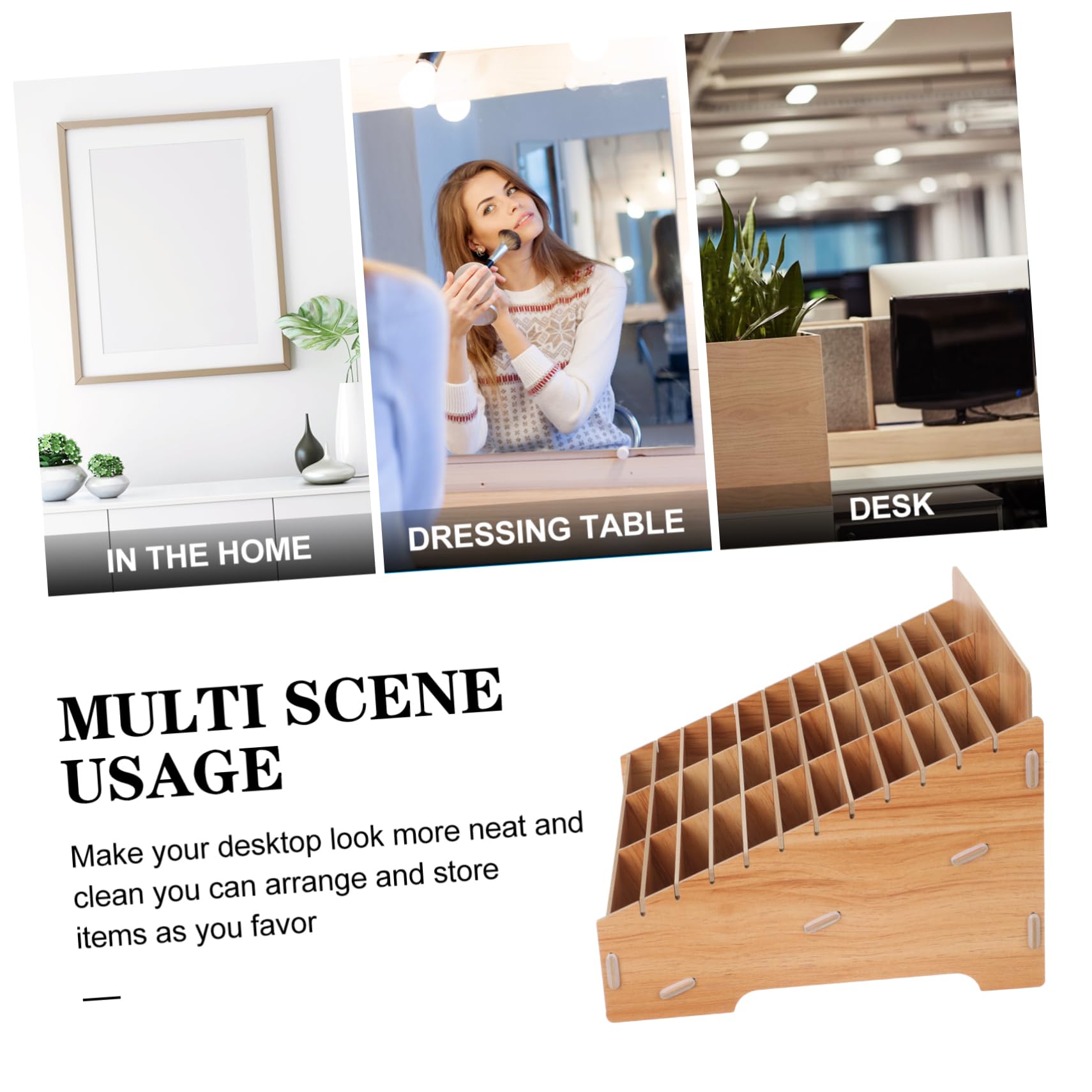 Cabilock Caja de Almacenamiento de Madera Diseño Simple y Funcional para Teléfonos Móviles Compartimentos Múltiples Organizador de Escritorio para Oficina y Escuela