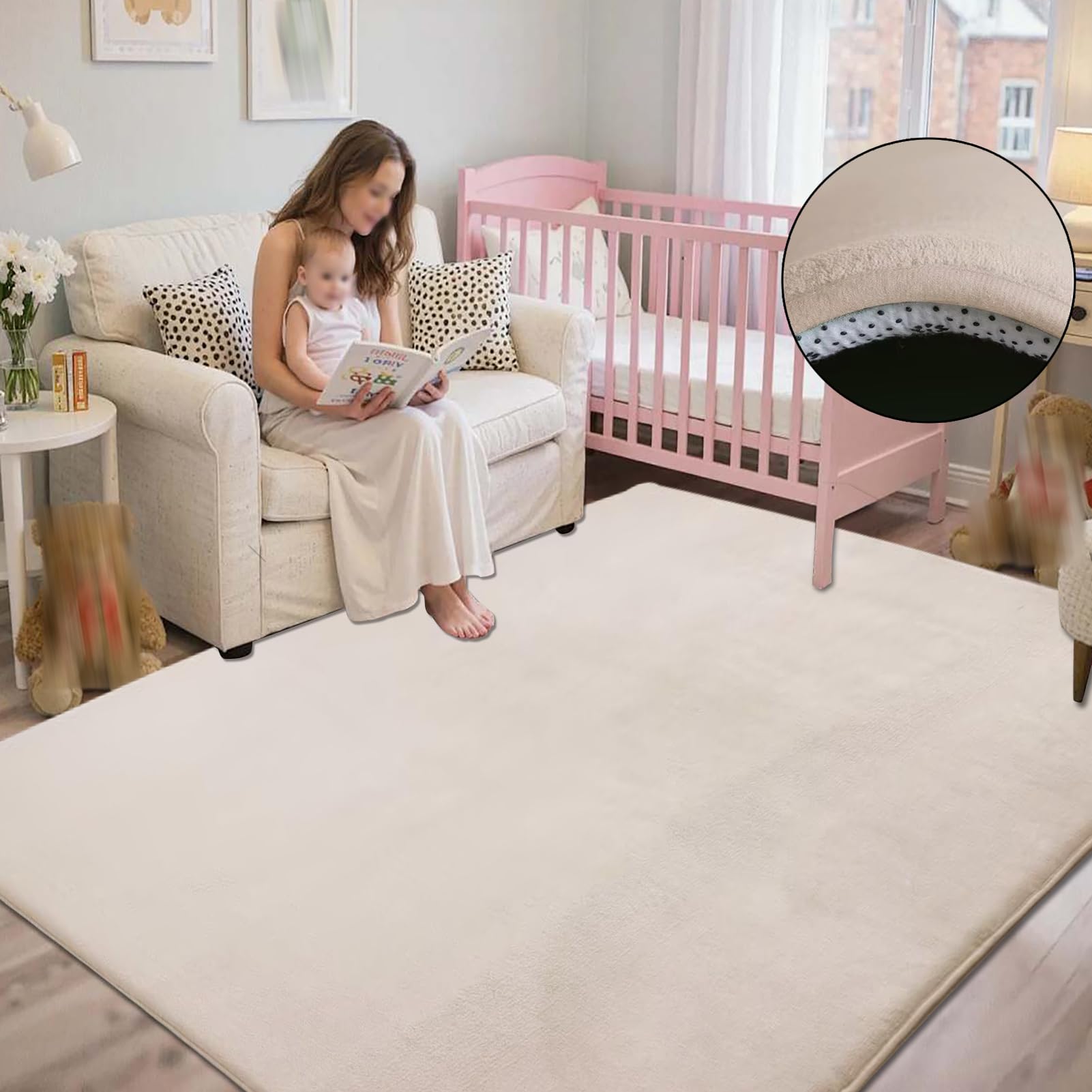 Tappetino da Gioco per Bambini in Velluto di Corallo Spesso 3 cm, 160 x 230 cm Marrone Chiaro Tappetino per Bambini Antiscivolo Tappeto for Gattonare e Giocare per Pavimento per Bambini e Neonati