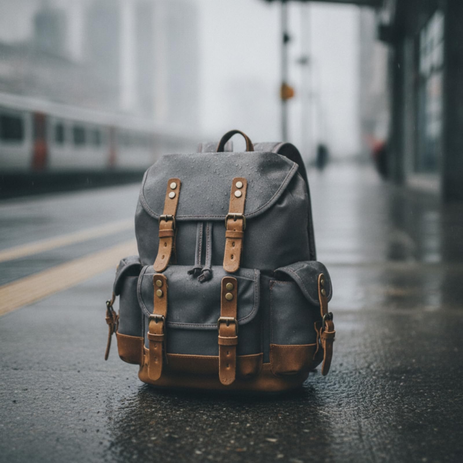 Zaino in Tela Casual Zaino con Tasche Laterali Robusto Zainetto per Pendolari, Cachi