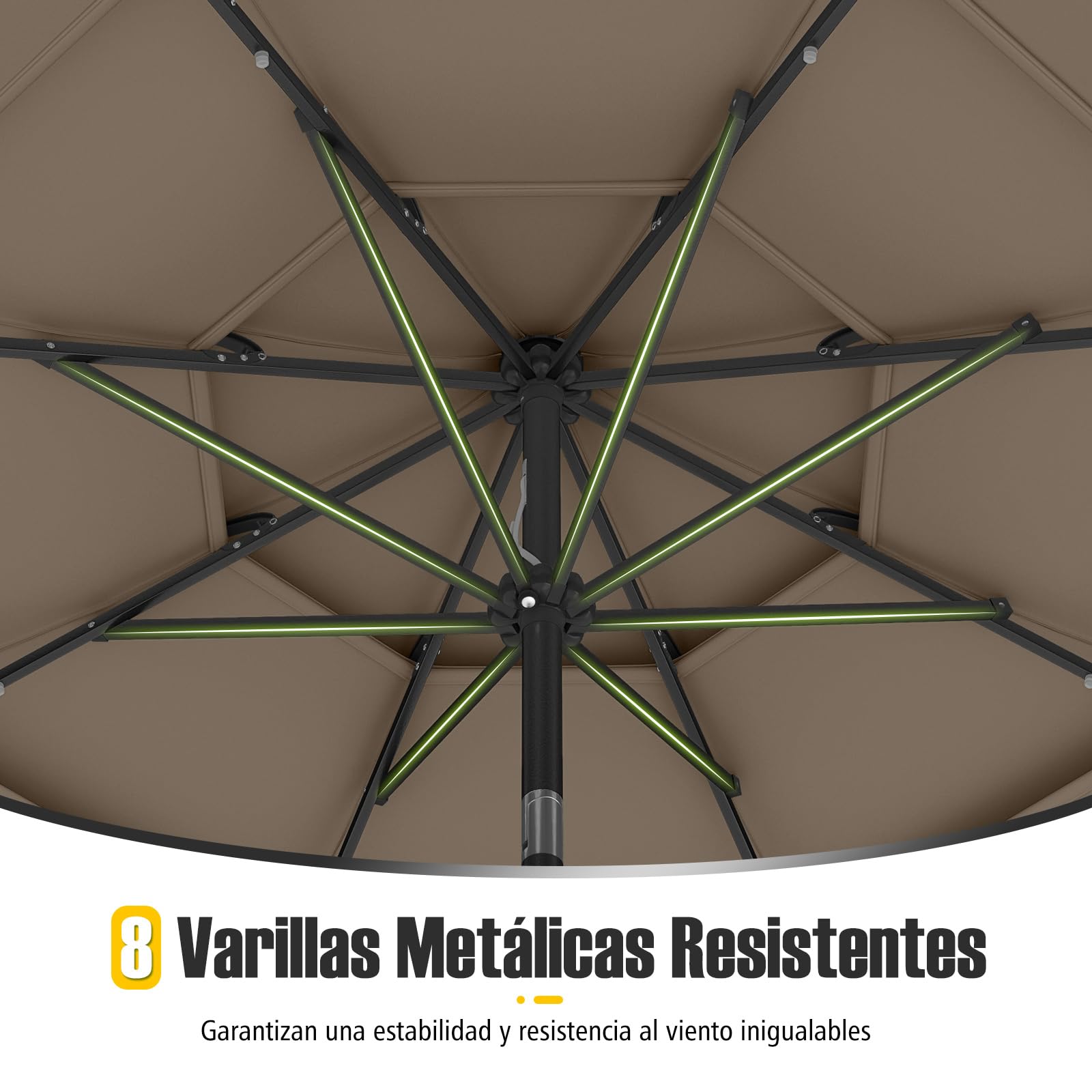 COSTWAY Sombrilla Terraza Exteriorφ300 cm, Parasol con Botón de Inclinación, Manivela, 8 Varillas Resistentes, Sombrilla Jardín Playa Piscina