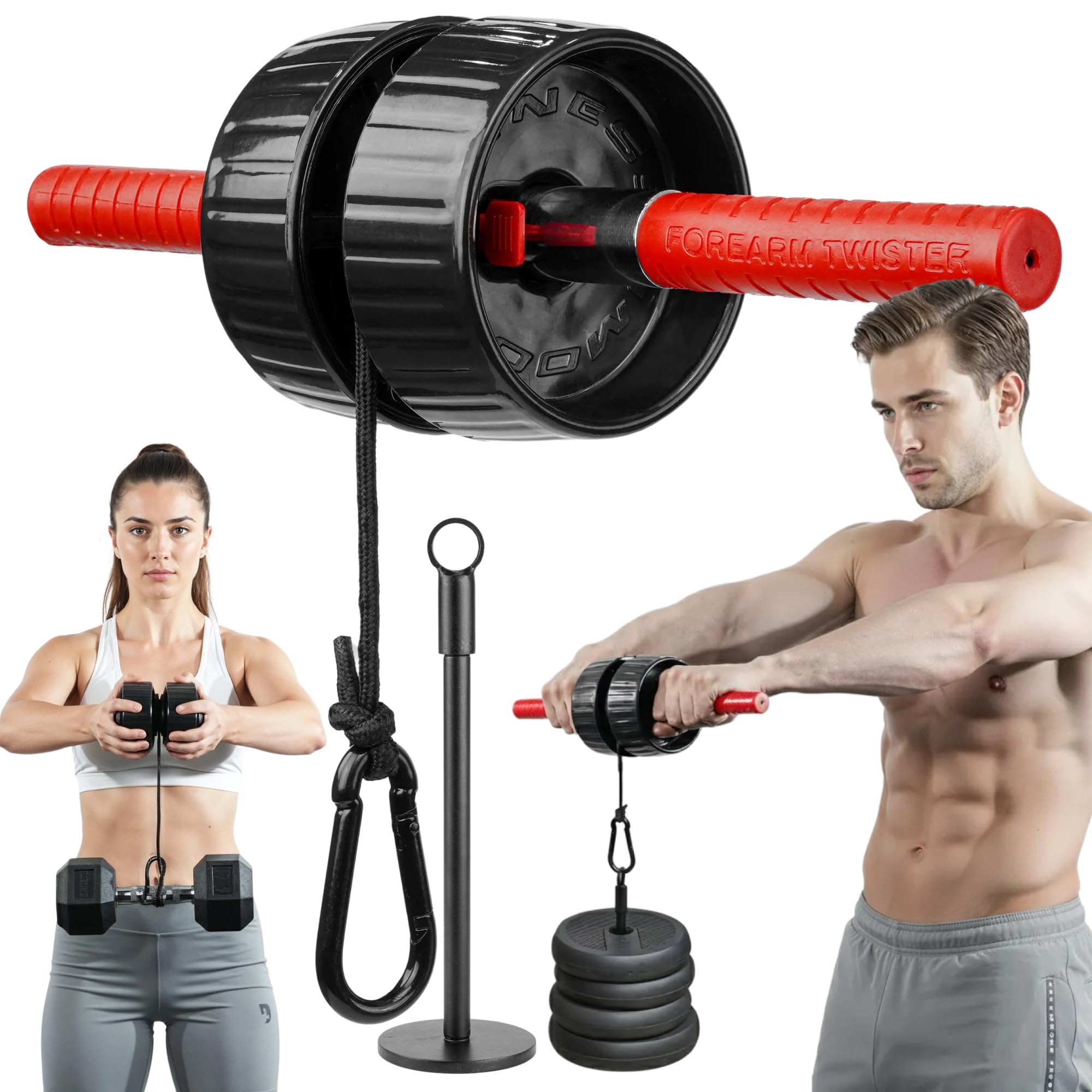 DMoose Fitness Forearm Strengthener & Wrist Roller - 2 in 1 Arm Exerciser with Non-Slip Premium Grip, Durable Nylon Rope - Helps with Elbow Tendonitis, Wrist Recovery & Strength Training (Patented)