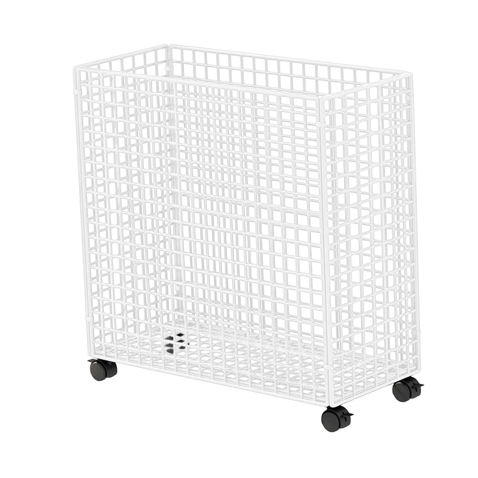 Carrello Portabiancheria Pieghevole Compatto con Ruote in Ferro Traspirante Multifunzionale Adatto per Camere da Letto, Palestre, Dormitori, Lavanderi, Bianco
