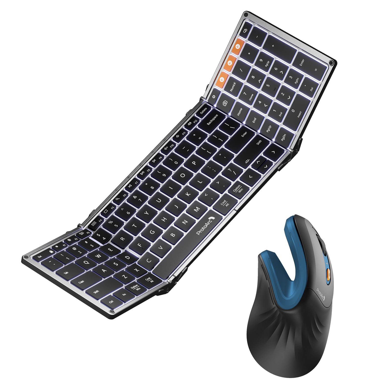 ProtoArc XK01 Plus Backlit Foldable Keyboard and Ergonomic Mouse Blue