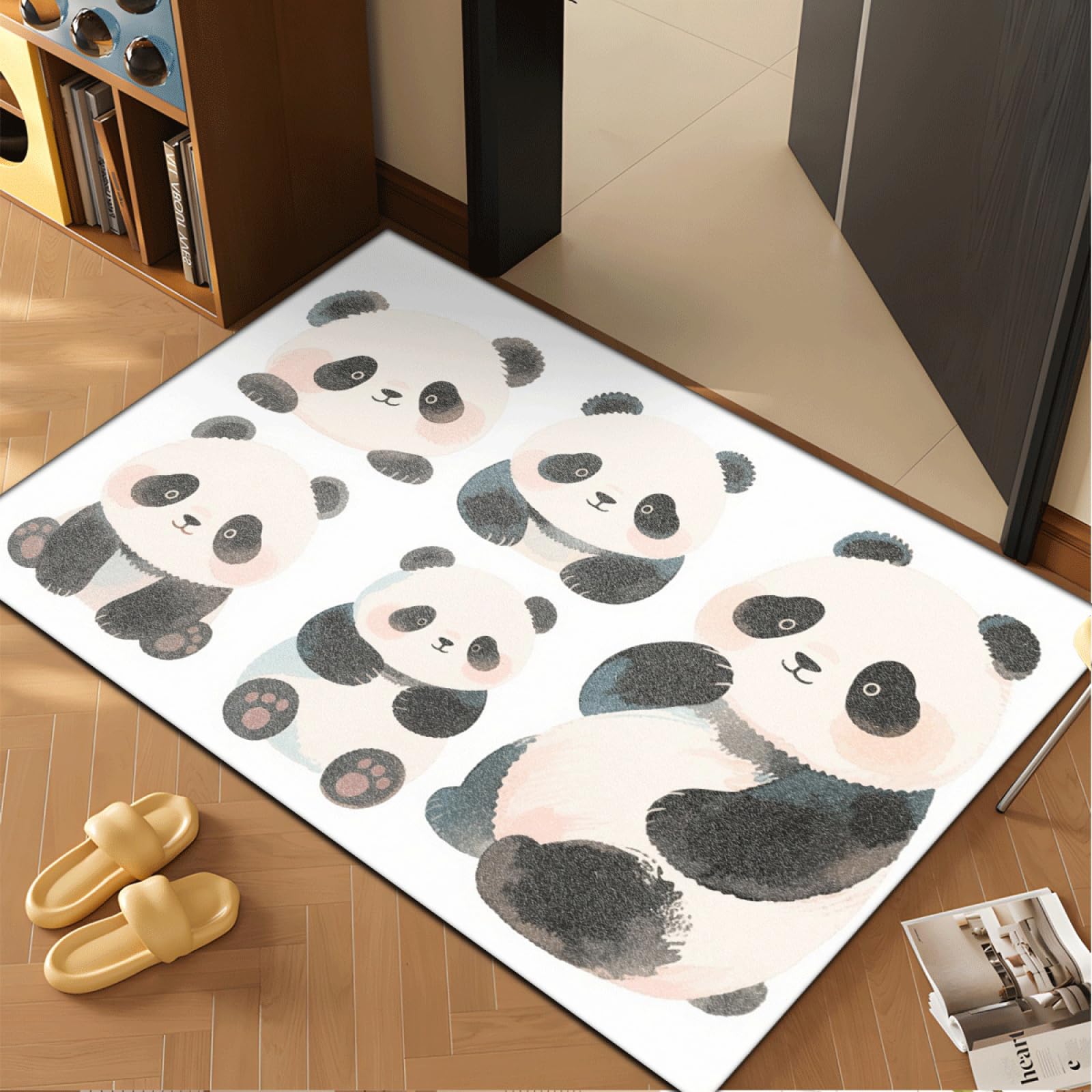 Paillasson Exterieur Entree Panda Noir Beige Tapis Entree Interieur Facile à Nettoyer Paillasson Interieur Antidérapant Lavable en Machine pour Chambre Cuisine Couloir 60x90 cm