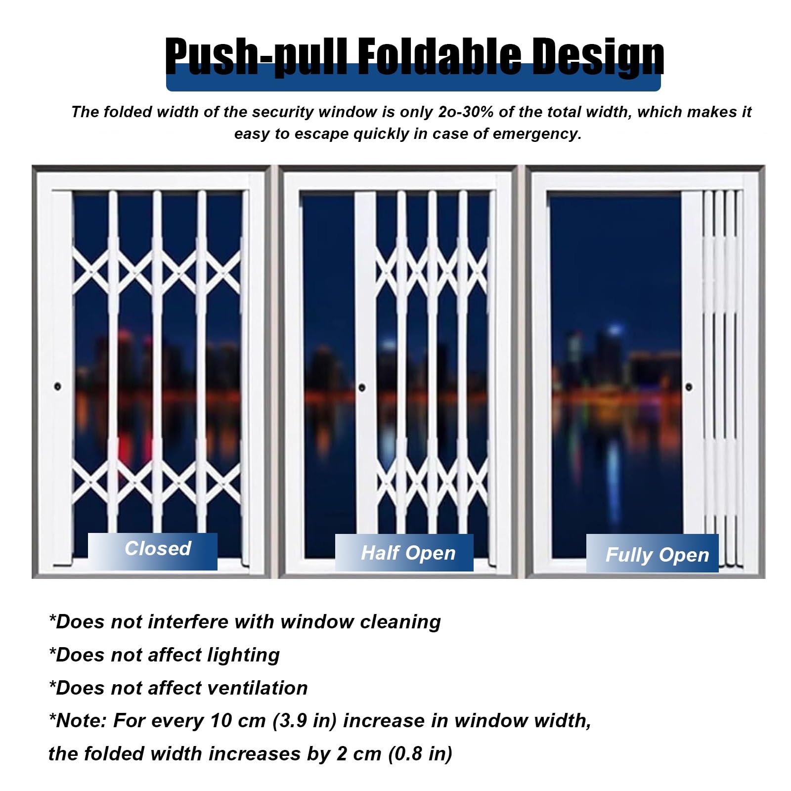 Rejas de seguridad para ventanas en el hogar. Rejas plegables de aluminio con cerradura. Barras antirrobo para el hogar, balcón y locales comerciales.(W70xH60cm/28x24in)