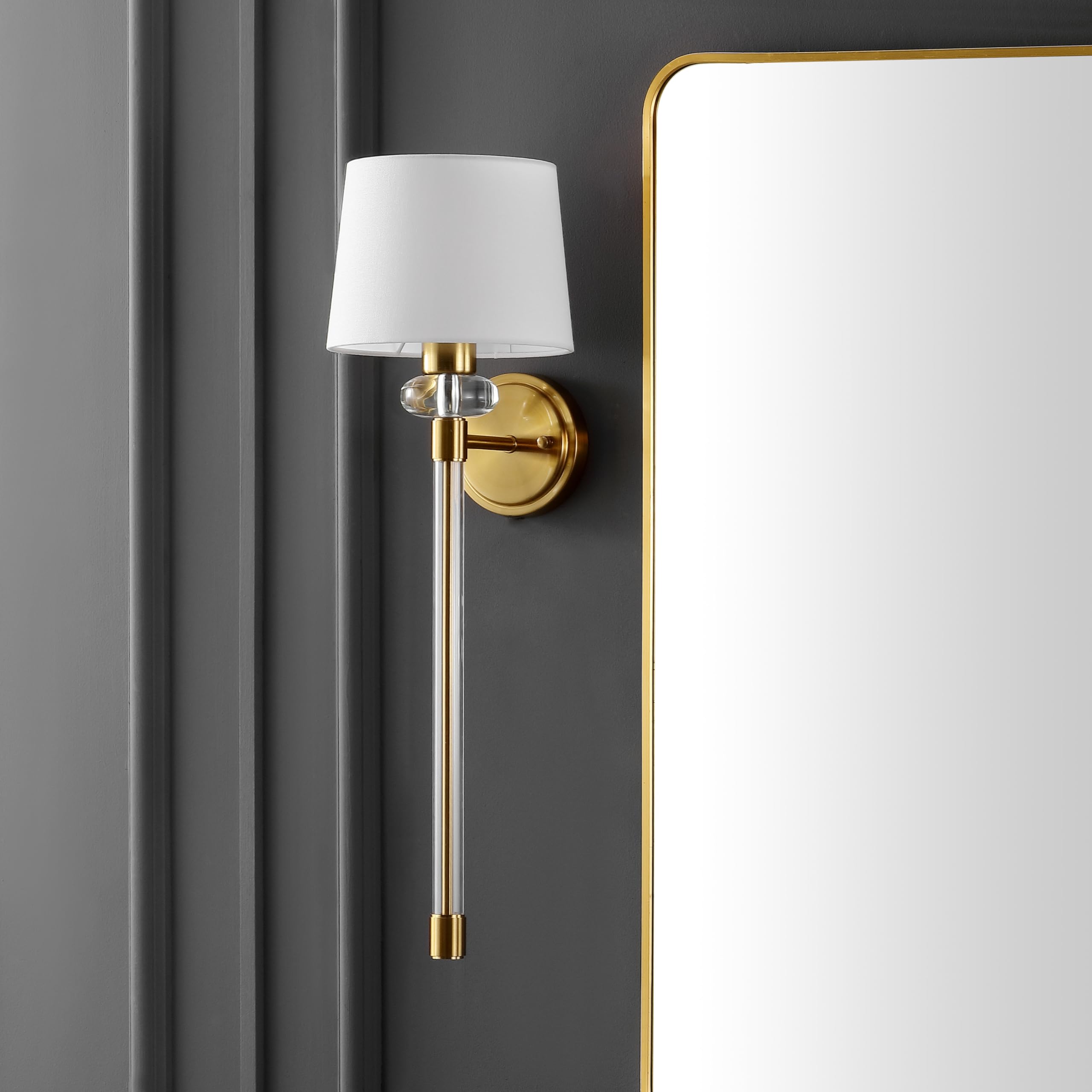 SAFAVIEH Lighting - Athene 26-Inch Wall Sconce Set of 2 - Brass & Clear Acrylic — product photo