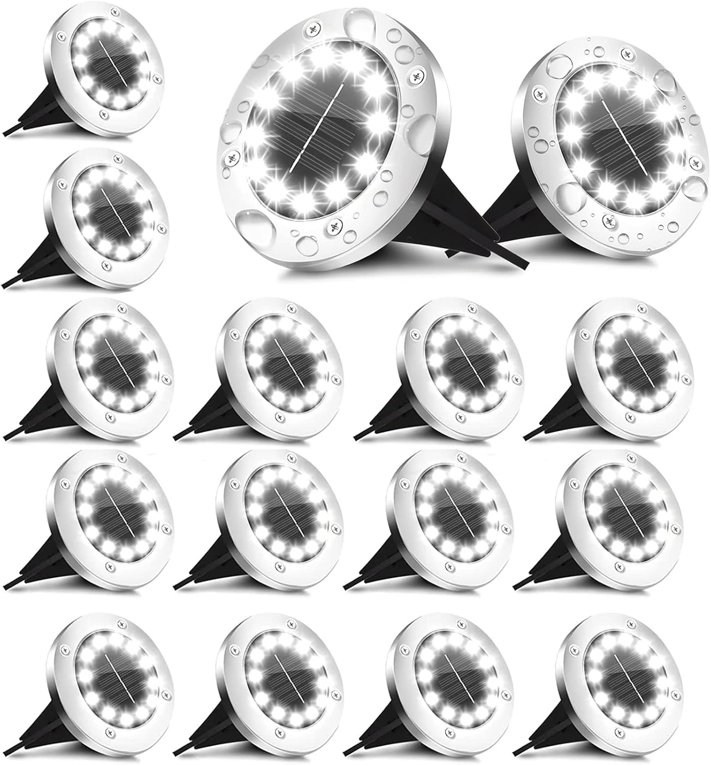 MIQIA Solar Ground Lights Outdoor, 16 Pack 12 LED Solar Garden Lights
