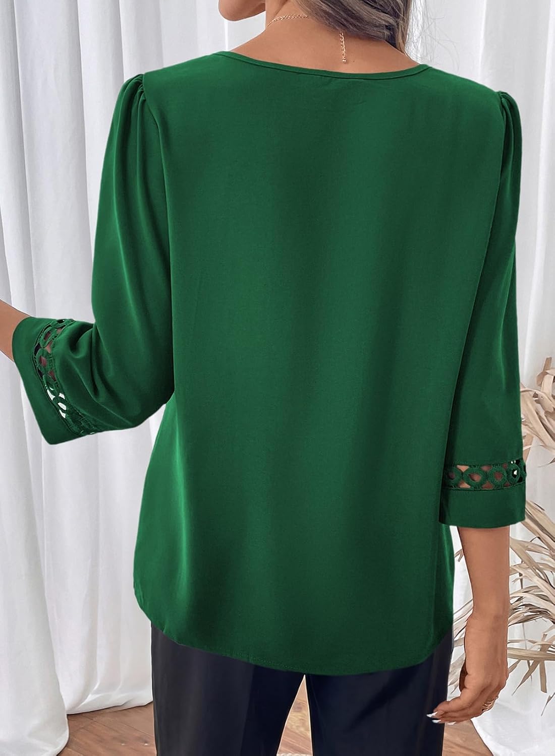 Dokotoo Womens 3/4 Sleeve Tops Dressy Blouses Crewneck Business Casual Office Shirts Clothes - Image 5