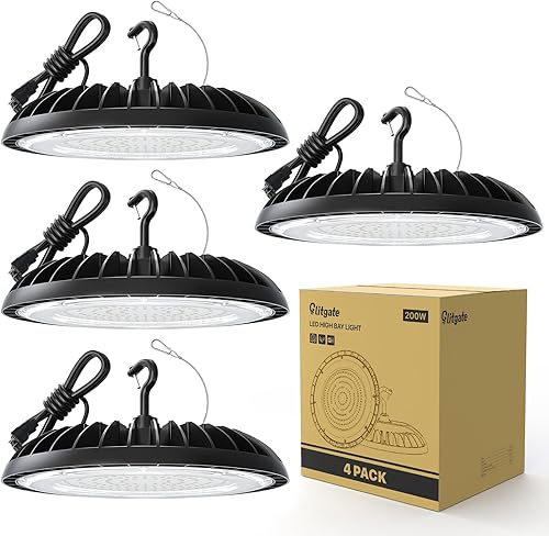 Luz LED de alta bahía de 200 W, 28000 lm 5000 K luces LED de alta bahía (equivalente a 800 W MHHPS), luces OVNI con cable de 5 pies enchufe de EE.