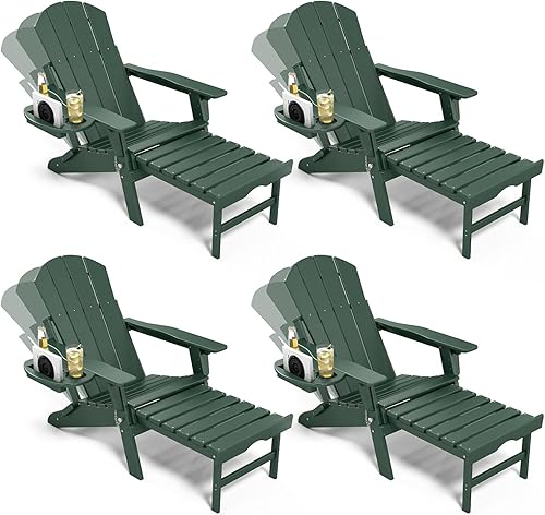 Miniatura 19 de Silla Adirondack ajustable con reposapiés retráctil, juego de 2, silla Adirondack plegable de HDPE con portavasos, silla para fogatas al aire libre