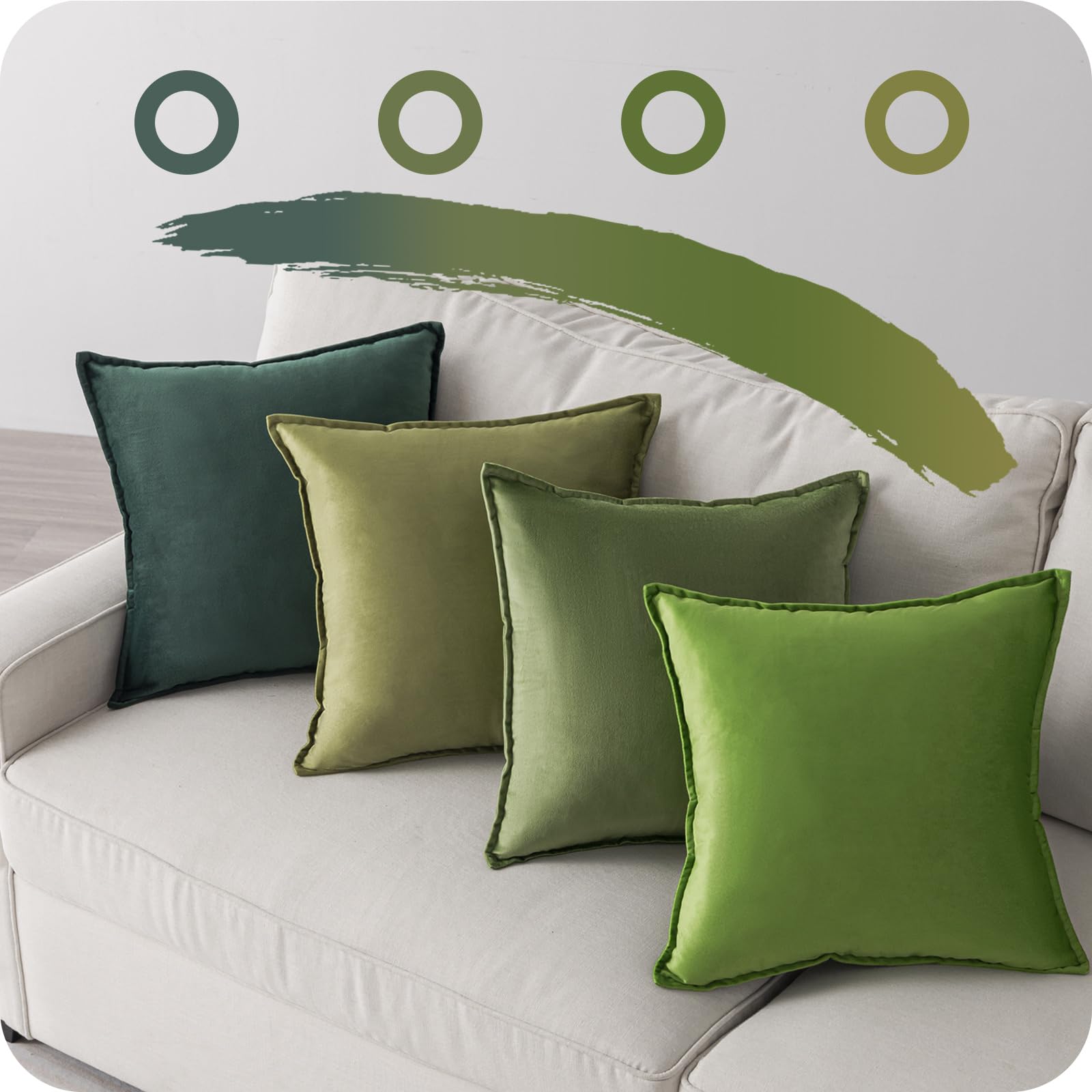 NOSTHEART Federe Cuscini Divano 50x50cm (Set di 4) Copricuscini Divano Set di 4 Fodere Cuscino per Divano Federe Decorative Cuscini per Divano Camera da Letto con Cerniera Invisibile Serie Verde