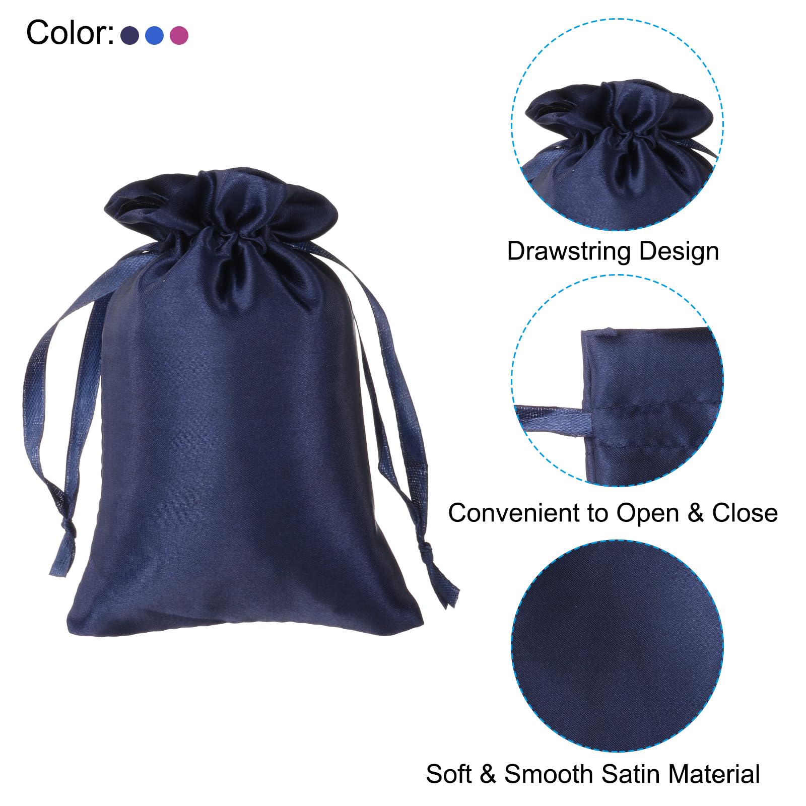 PATIKIL 6 Sacchetti Regalo In Raso Con Cordino – 9x7 Cm, Nero, Perfetti Per Gioielli E Piccoli Regali - 2
