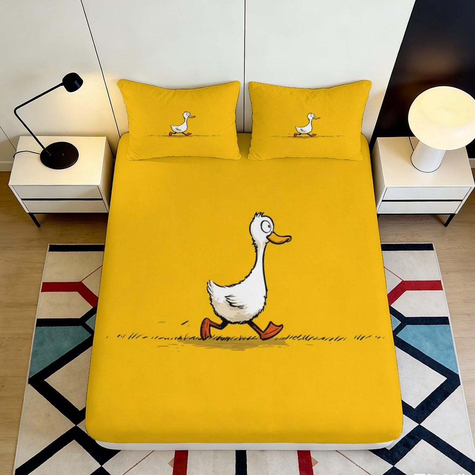 3D Printed Cartoon Duck Fitted Sheet Microfiber Yellow Bed Cover for Bedroom Dorm Decorative Mattress Protection 90x200x25cm