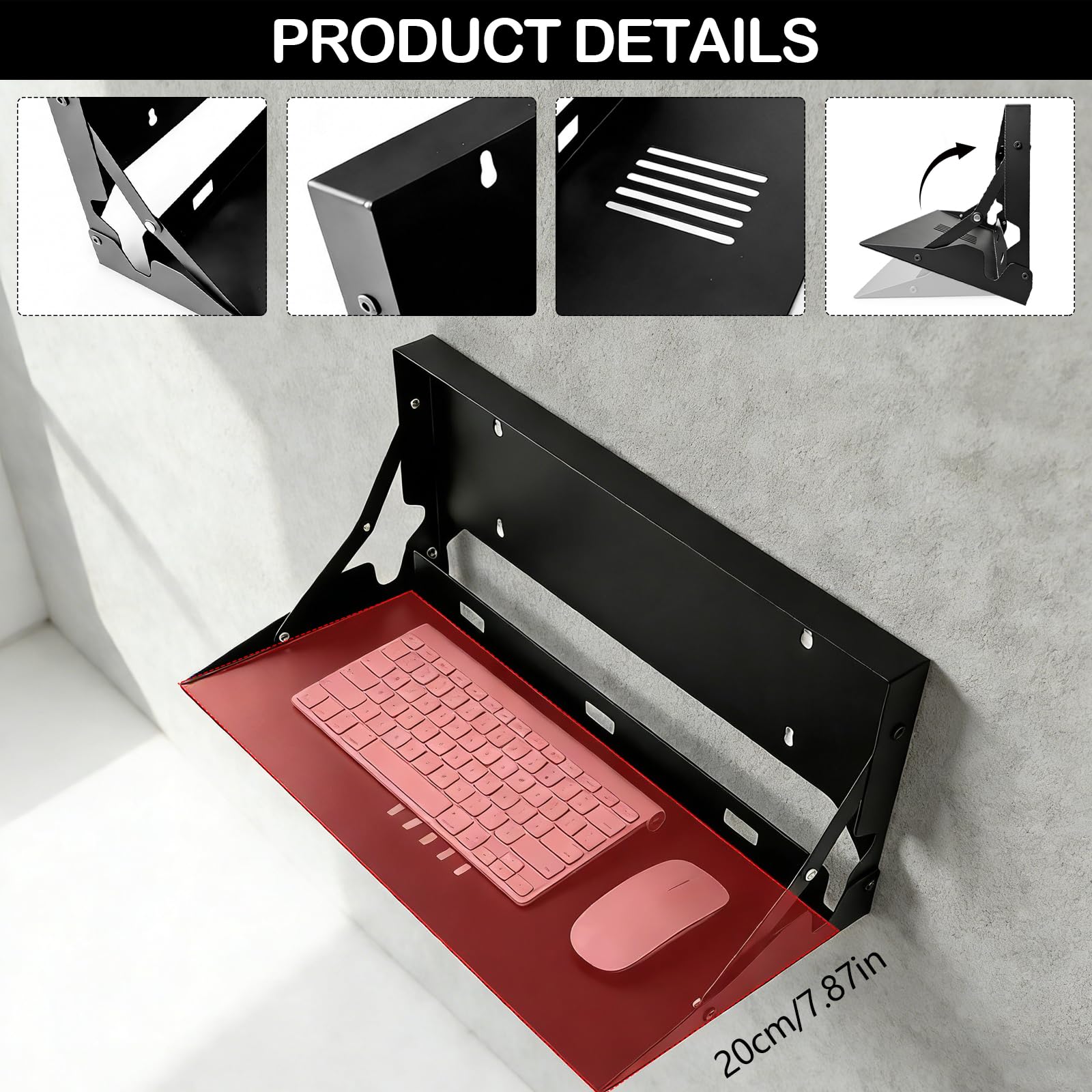 Support Clavier, Plateau Clavier Escamotable Murale Plateforme Support Mural Pliable de 60 cm pour Clavier D'ordinateur et Souris