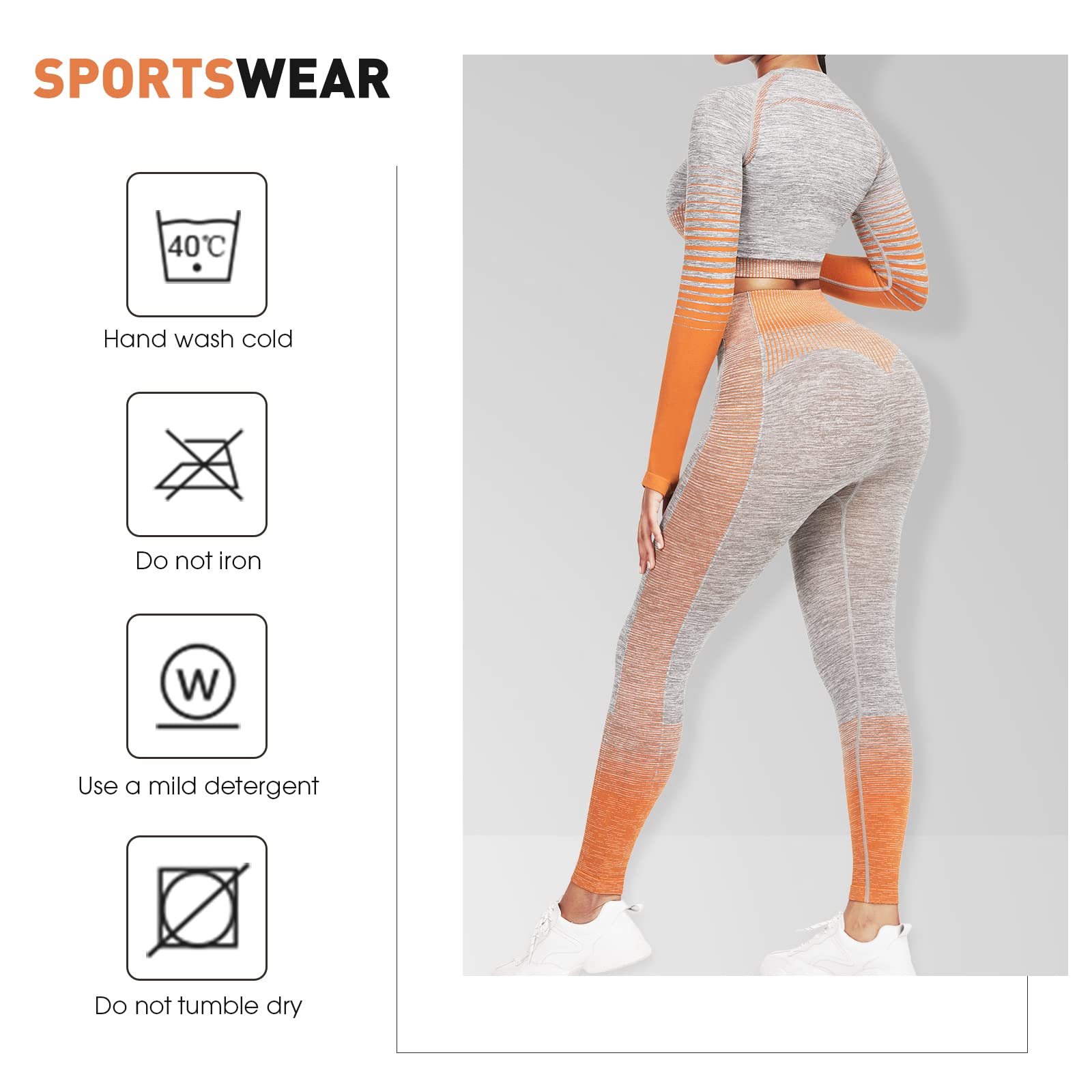 JOYMODE Zestawy treningowe dla kobiet, 2-częściowe bezszwowe legginsy z wysokim stanem i crop top, strój do jogi, pomarańczowy, rozmiar M, pomarańczowy, M