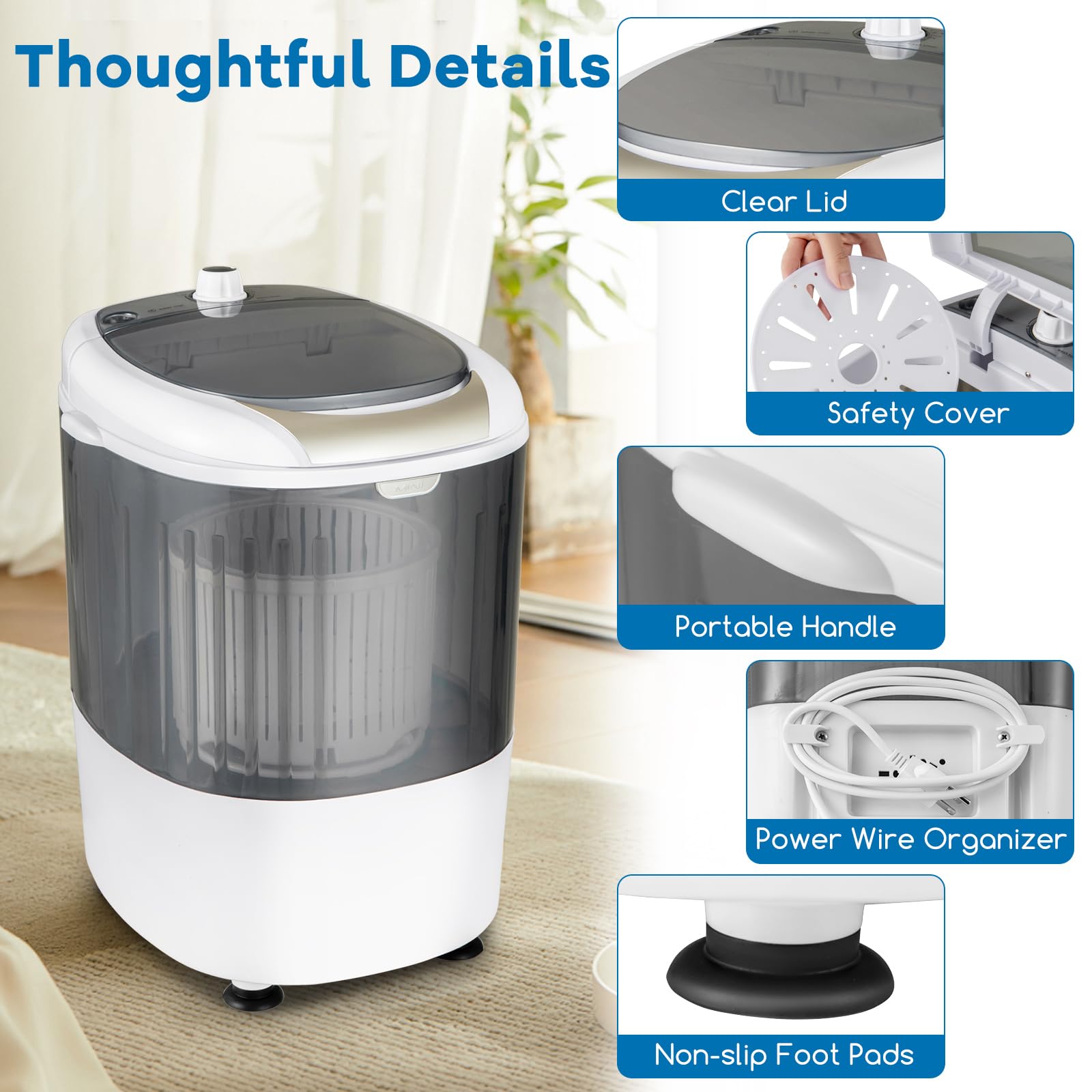 MEDIMALL GX24977-PE Mini lavadora y enlace giratorio 1,8 kg, semiautomática, compacta, para lavandería, apartamento, dormitorio, caravana, lavadora, portátil, capacidad 2,7 kg
